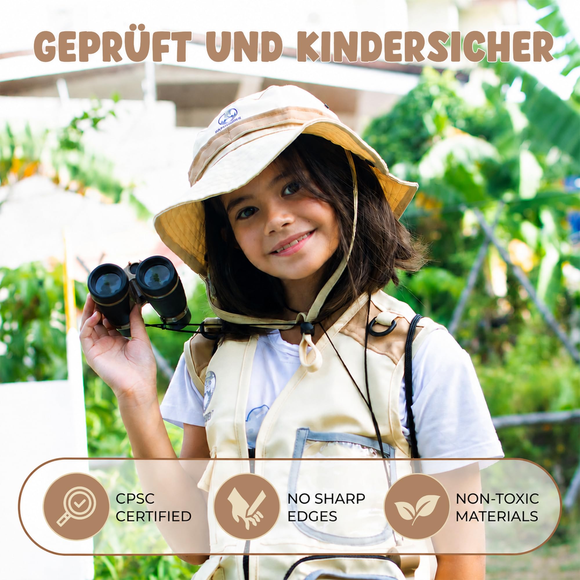 Entdecker Set Für Kinder ab 4 - Forscherset Für Kinder mit Safari Kostüm, Fernglas, Becherlupe & Mehr - Pfadfinder Ausrüstung - Outdoor Spielzeug für Jungen Mädchen 3-7 Jahre (Medium)