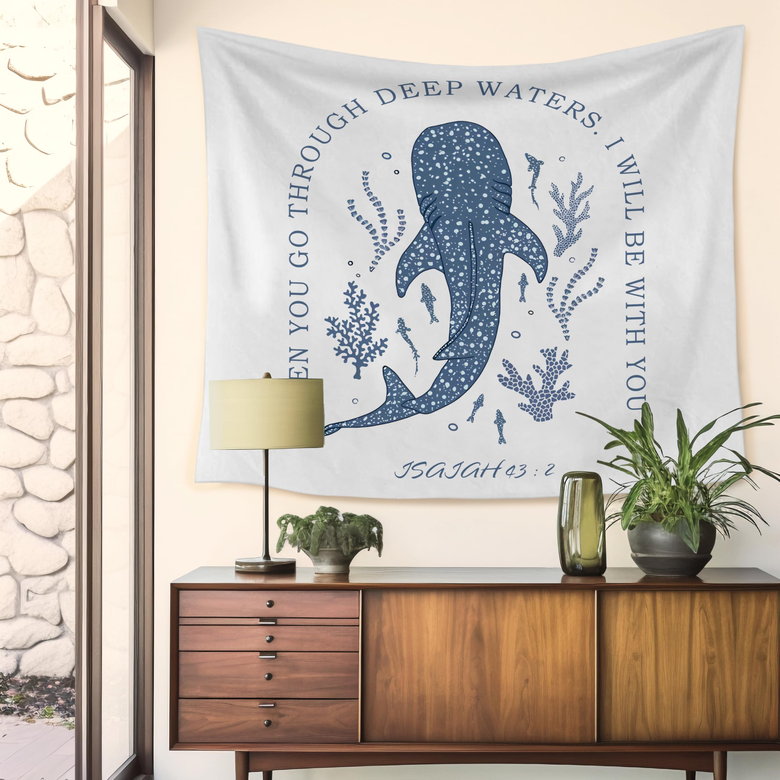 RYYCDOI Poster Decorativo Da Parete Con Squalo Balena E Versetto Isaia 43:2, Stampa Su Lino Con Cornice In Legno, 30,5x40,6 Cm, Per Camera Da Letto E Cameretta