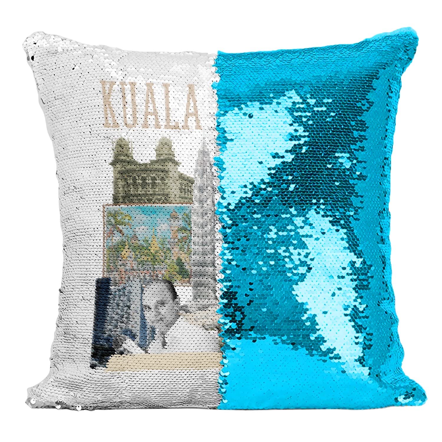 Coussin sequin turquoise Kuala Lumpur pour deco voyage salon