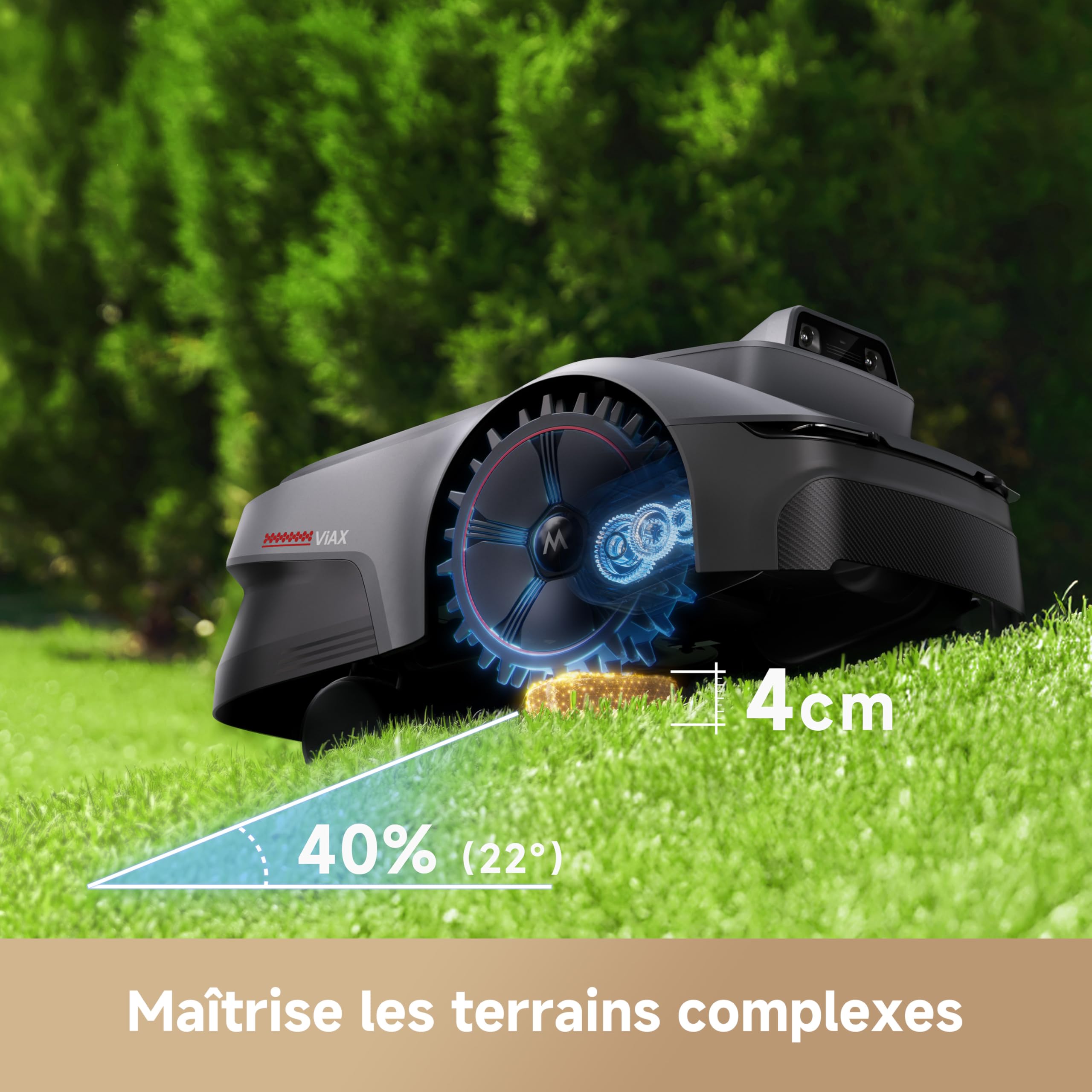 MOVA ViAX 250 Robot Tondeuse sans Fil périphérique, Recommandé 250 m², Cartographie à Assistance IA, Trajectoire en U, Évitement Double Vision, Coupe Bordure Optimisée, Tous Terrains, Contrôle App