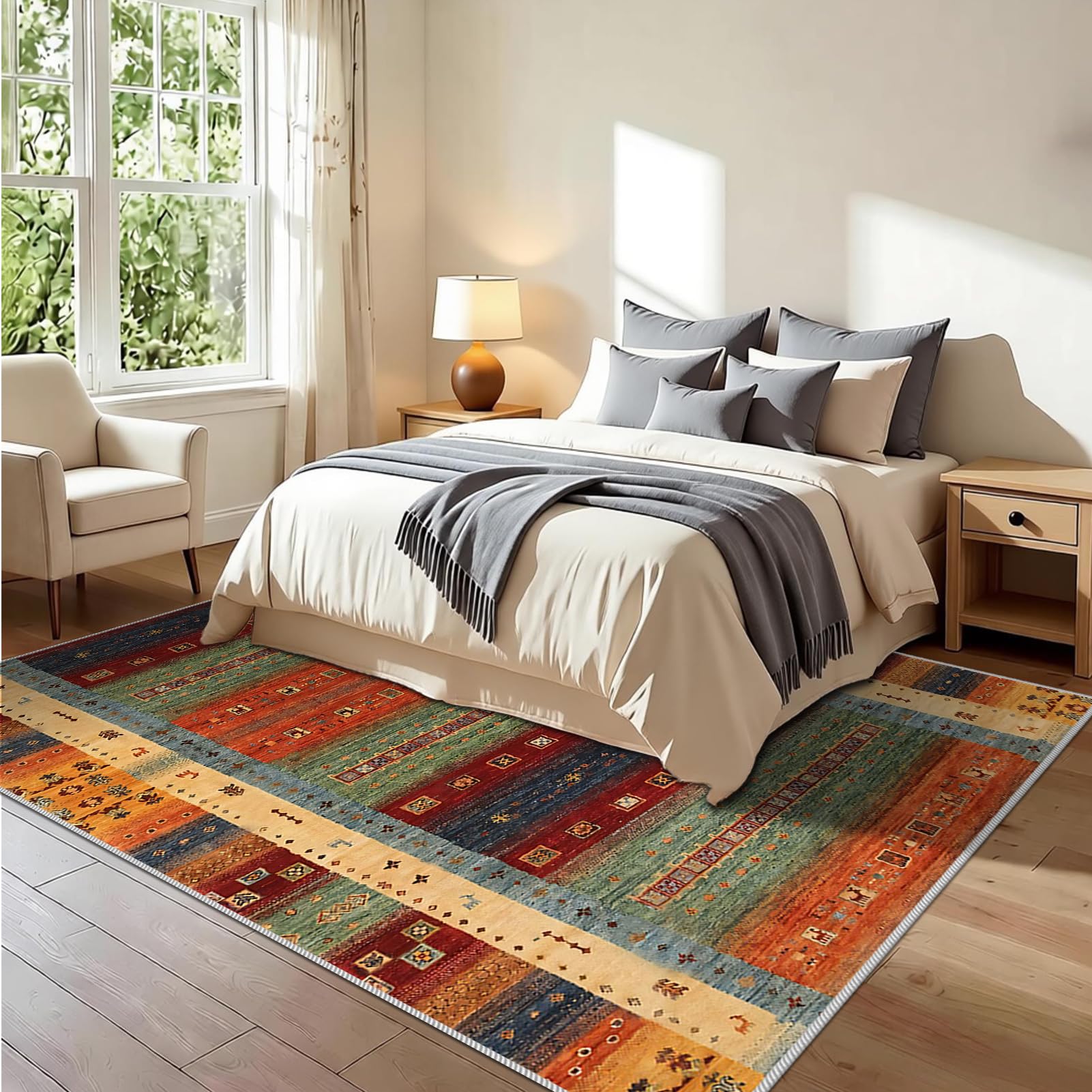 Dywan do salonu w stylu vintage, 170 x 190 cm dywaniki do sypialni, salonu, sypialni, kuchni, jadalni, duży dywan z krótkim włosiem, dywan do jadalni, antypoślizgowy zmywalny dywanik kuchenny