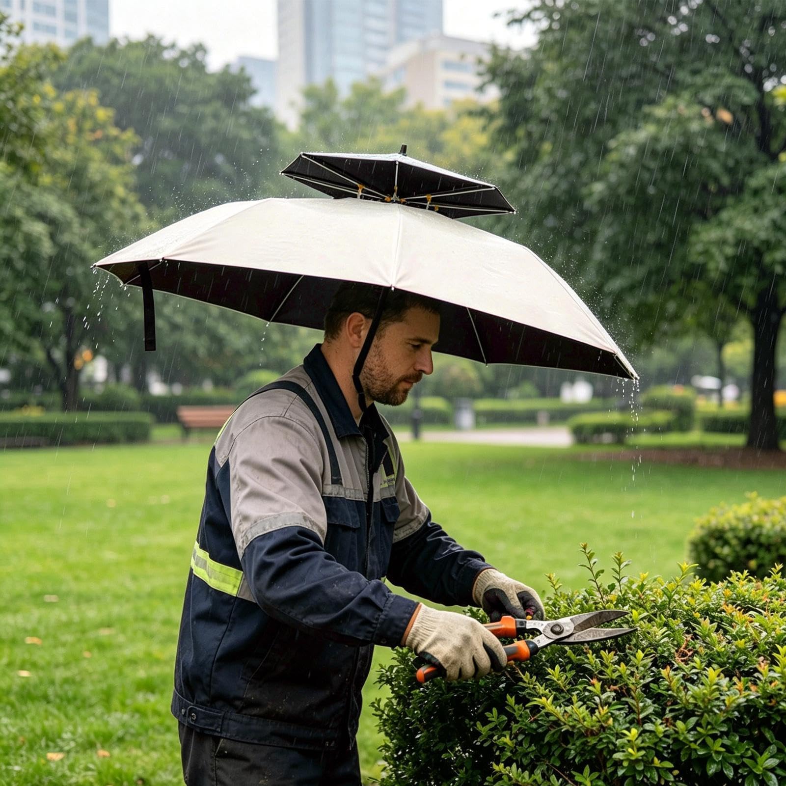 Sombrero Paraguas Para Adultos,Protección Contra Rayos UV Impermeable Ajustable de Doble Capa - Paraguas De Cabeza Para Uso Exterior - Para Viajes Al Aire Libre Senderismo Parques Caminatas Jardinería
