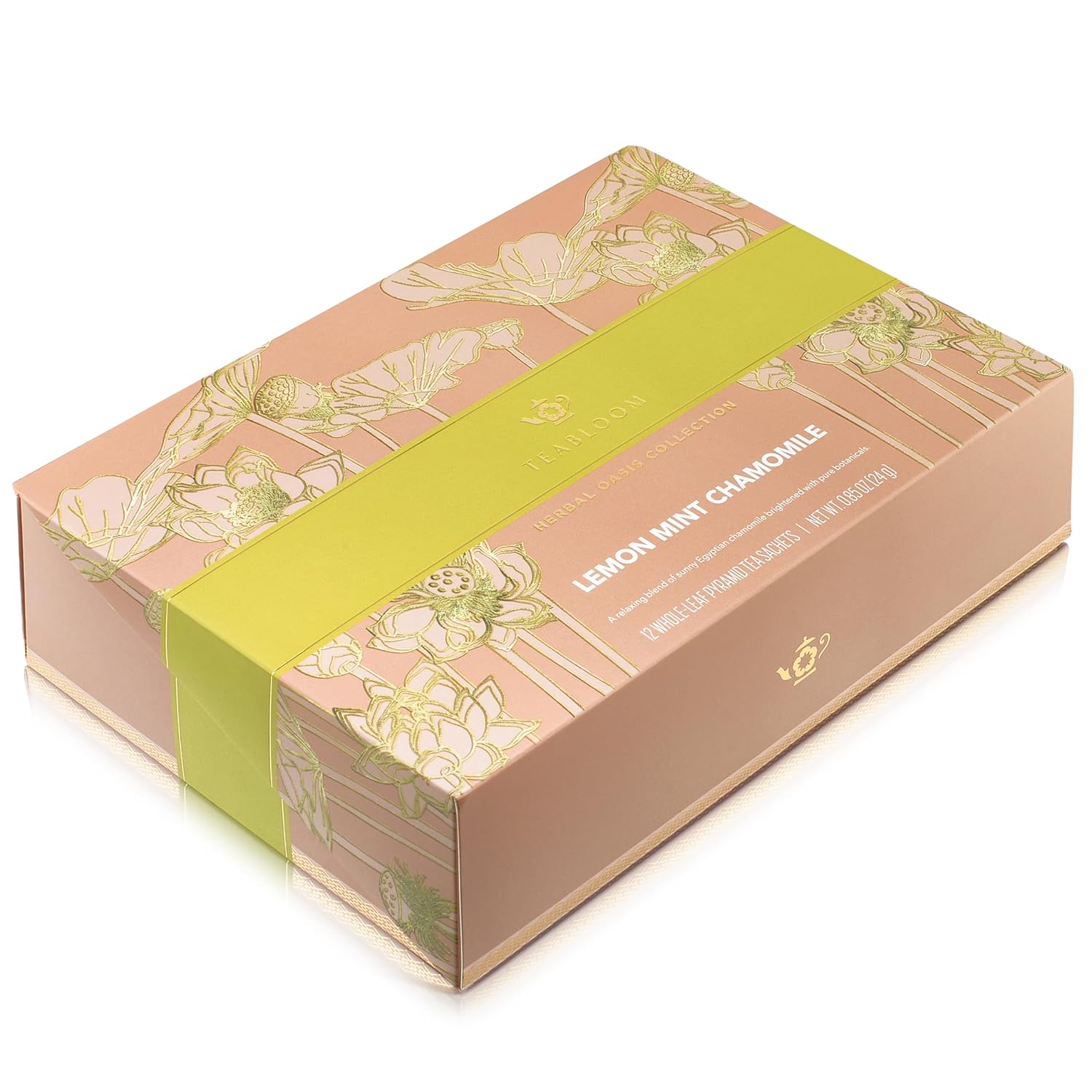 Teabloom Lemon Mint Chamomile Pyramid Tea Presentation Box, 12 Herbal Tea Blends, Whole-Leaf Pyramid Tea Sachets - Image 6