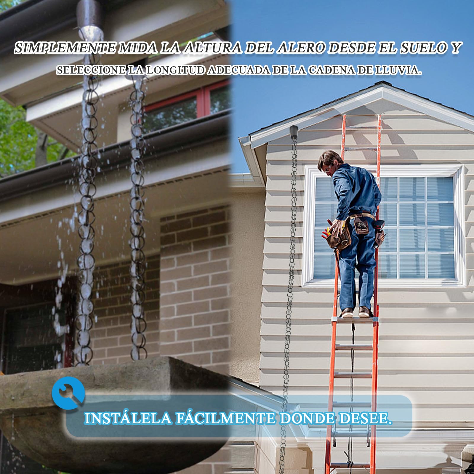 Cadenas De Lluvia Cadenas para La Lluvia Fácil Instalación para Canalones de Techo， Jardín， Balcón， Patio Negro-B-4m(13ft