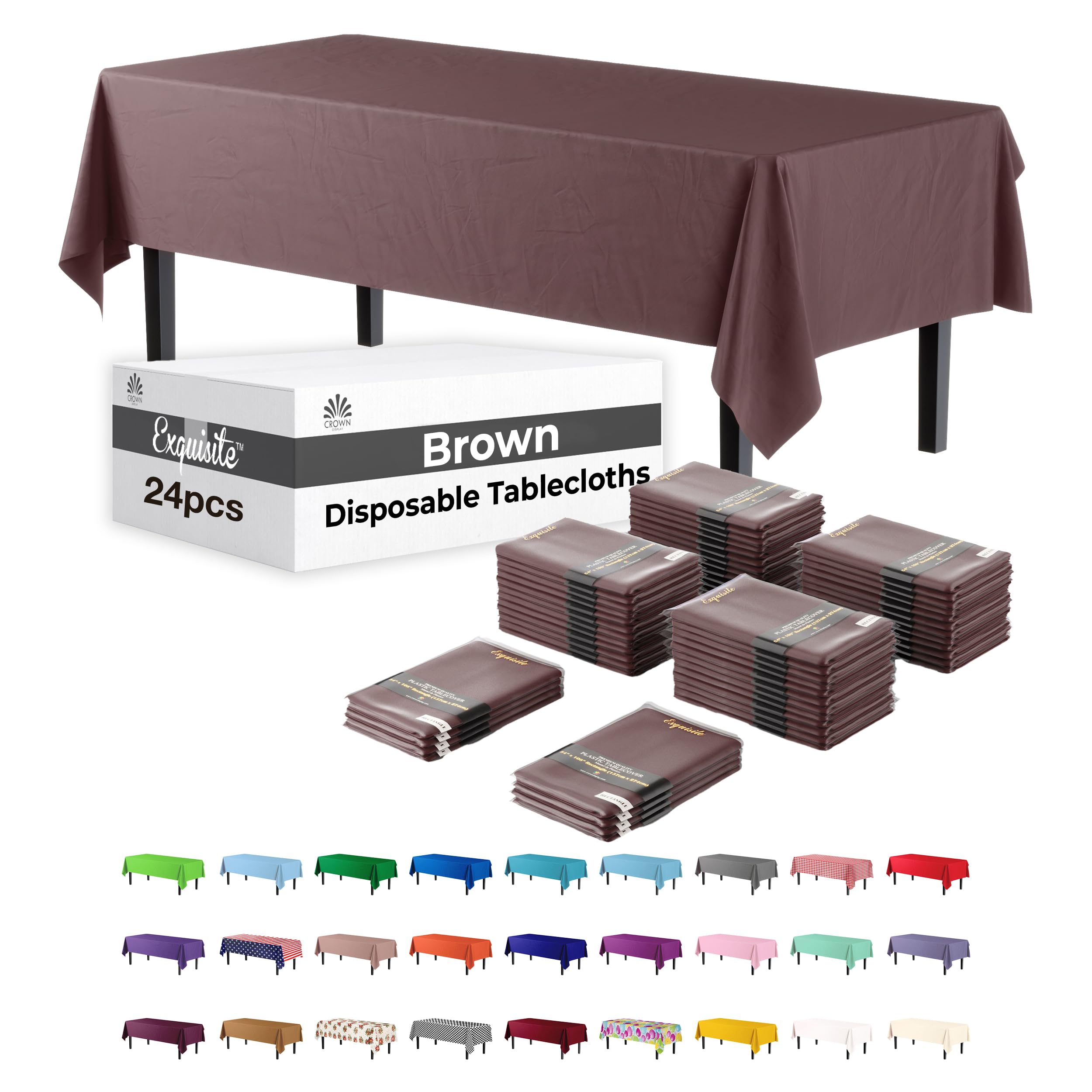 Nappe rectangulaire en plastique marron 137x274 cm Party Solids | Lot de 24 pièces