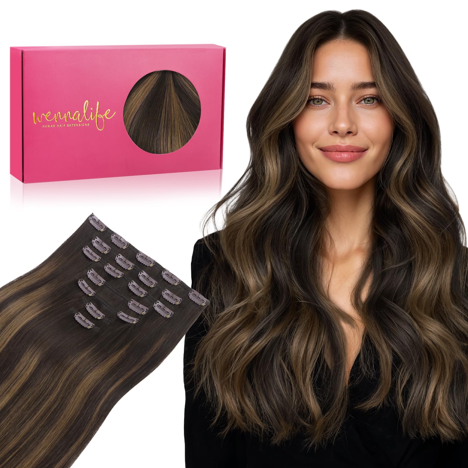 WENNALIFE Hair Extensions Clip In, 14 Inch 120g 7pcs Clip in Hair Extensions Real Human Hair Natural Black Clip In Real Hair Coloured Remy Human — view 79