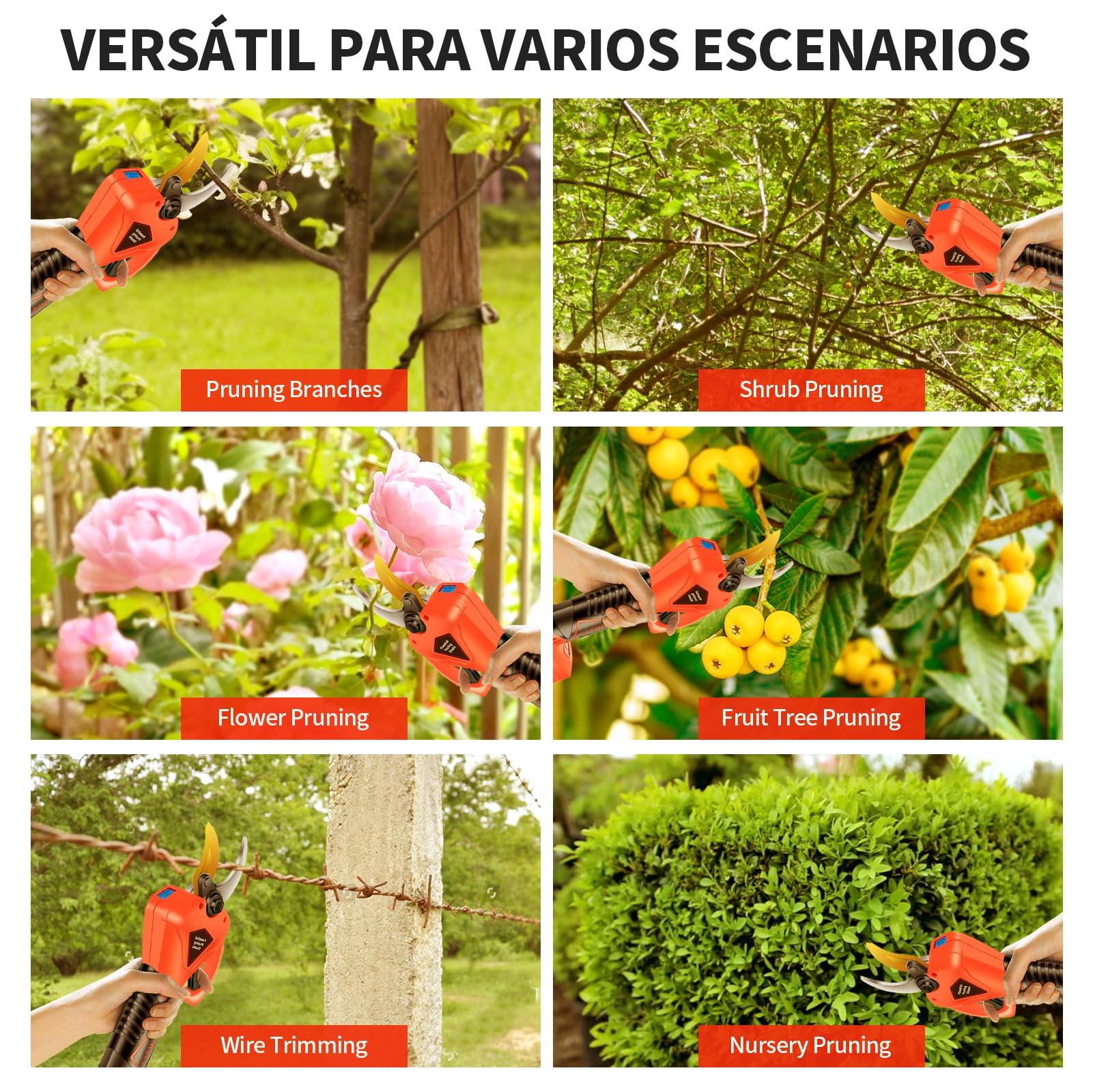 Tijeras de Podar a Batería Profesional con 2 Baterías de 2000mAh Máximo 50 mm, Cuchillas Afiladas Sk7 Motor sin escobillas de tijeras de podar con pantalla LCD para huertos y jardines de viñedos