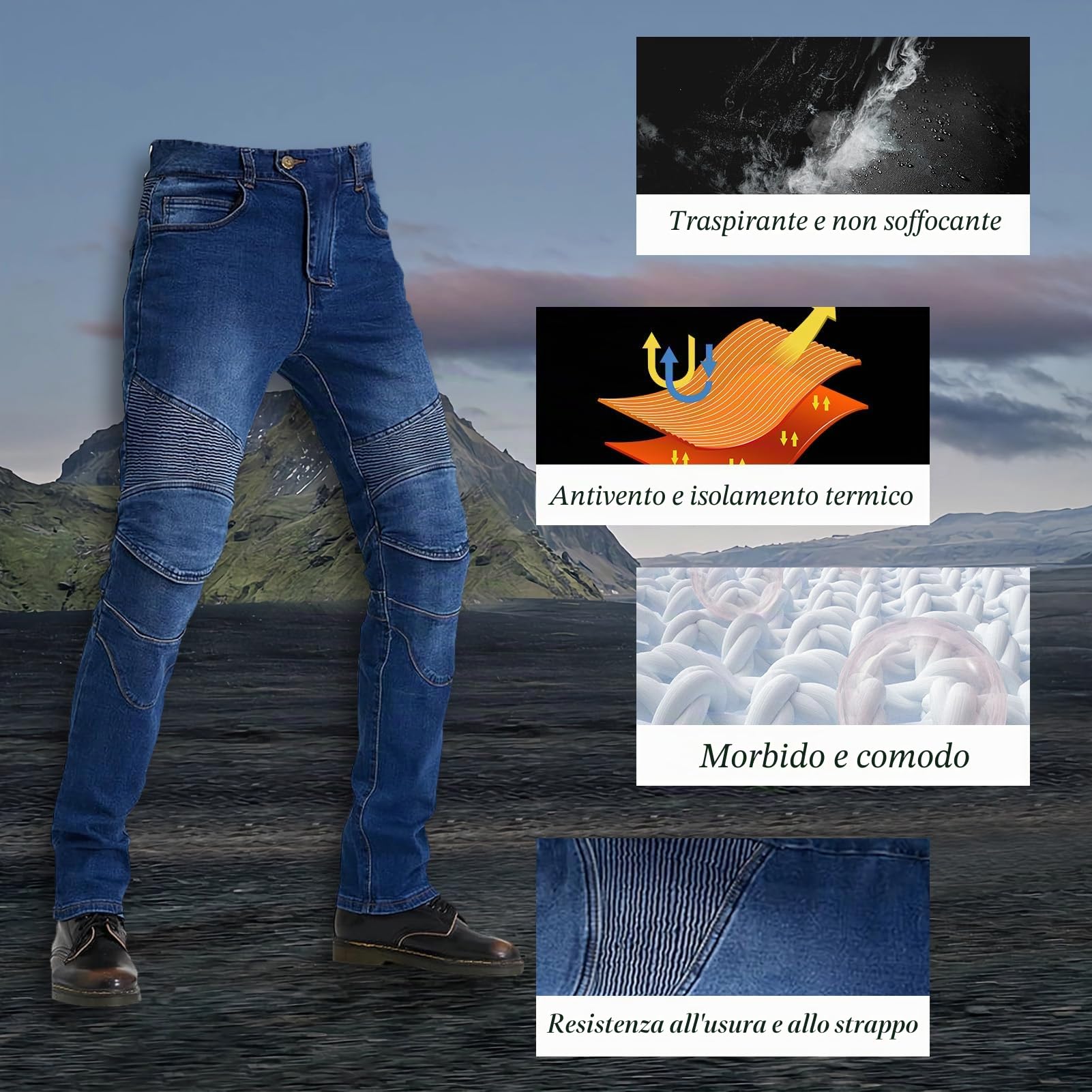 Jeans da Moto da Donna Pantaloni da Motociclista in Denim Impermeabili Protezione Impermeabile Pantaloni da Moto da Ciclismo Jeans da Motociclista Elasticizzati con 4 Protezioni