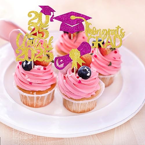 Miniatura 153 de Paquete de 24 adornos dorados para cupcakes de graduación 2025 con purpurina So Proud of You Done Diploma Graduation Cap Cupcake Picks Class of 2025