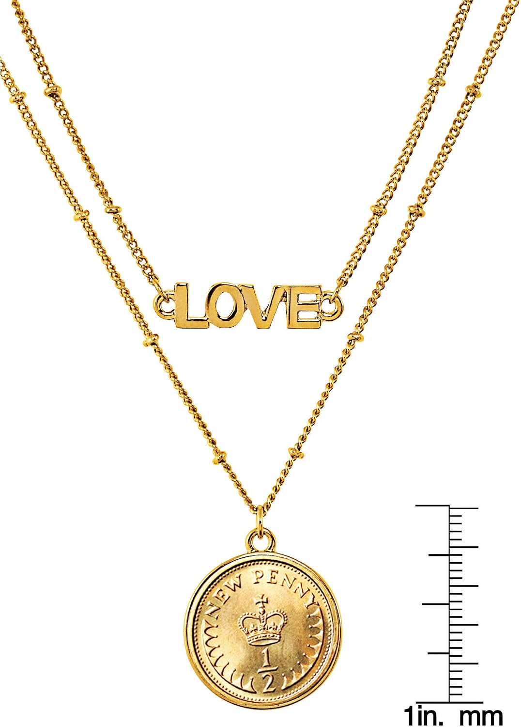 Crown Coin Necklace Double Strand Love Chain– Genuine English Coin | Goldtone Saturn Style Chain and Lobster Claw Clasp | Certificate of Authenticity - American Coin Treasures