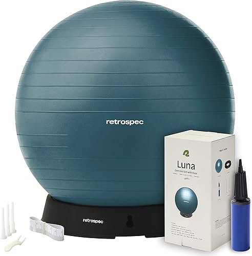 Retrospec Luna Exercise Ball with Pump - Anti-Burst Fitness Equipment for Yoga, Core Training & Stability - Home Gym Swiss Ball for Office &