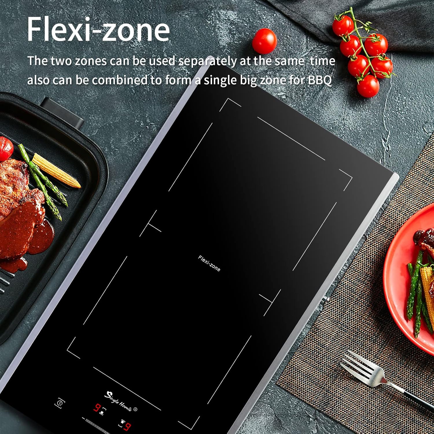 Piano cottura induzione 2 Fuochi, piano cottura a induzione 30 cm incasso, flex zone, Basso rumore, con Serrature per bambini, Timer, Molteplici funzioni di sicurezza 3500W