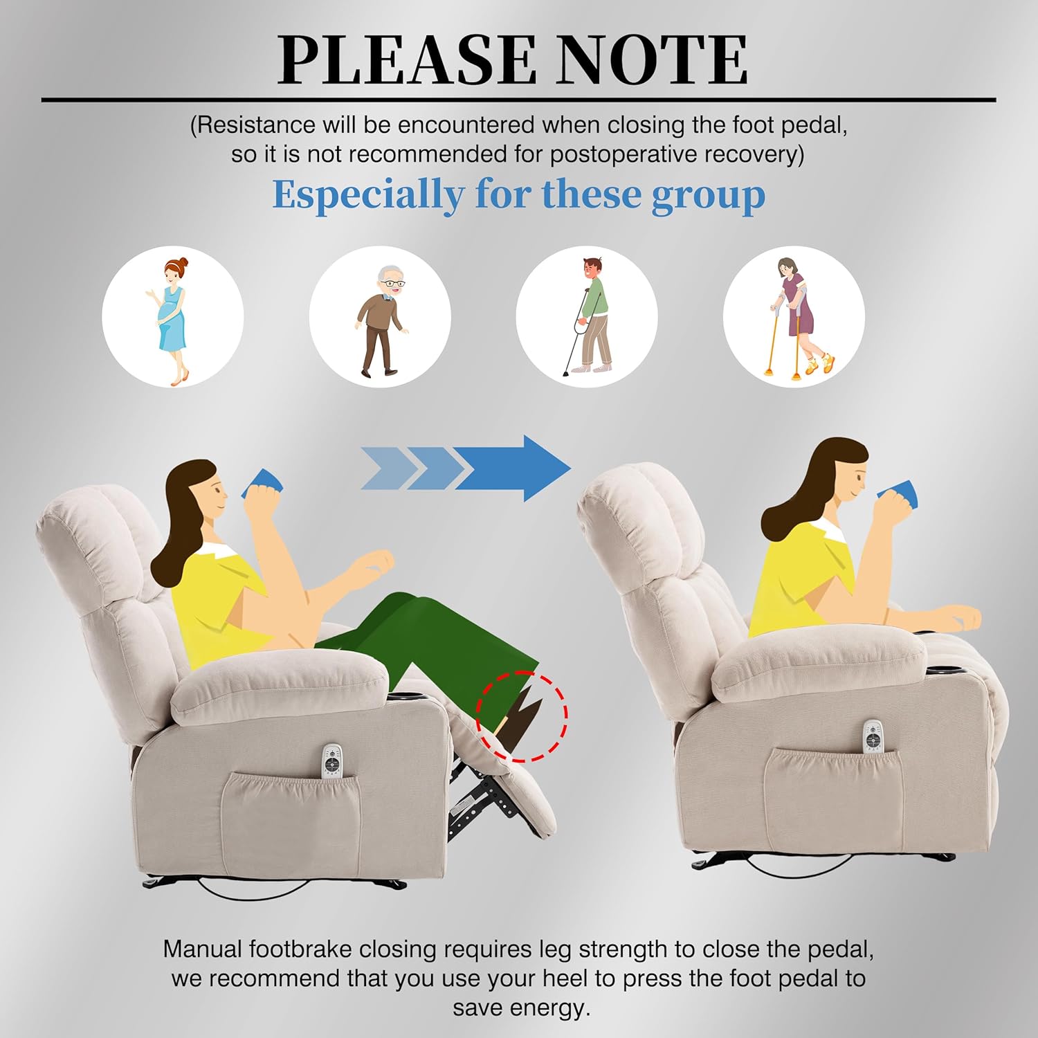 Recliner Chair with Massage Rocker Heat, Ergonomic Oversized Reclining Lounge Chair with Side Pockets, USB Charging Port, Sturdy Metal Frame, Overstuffed Nursery Rocking Chairs for Living Room