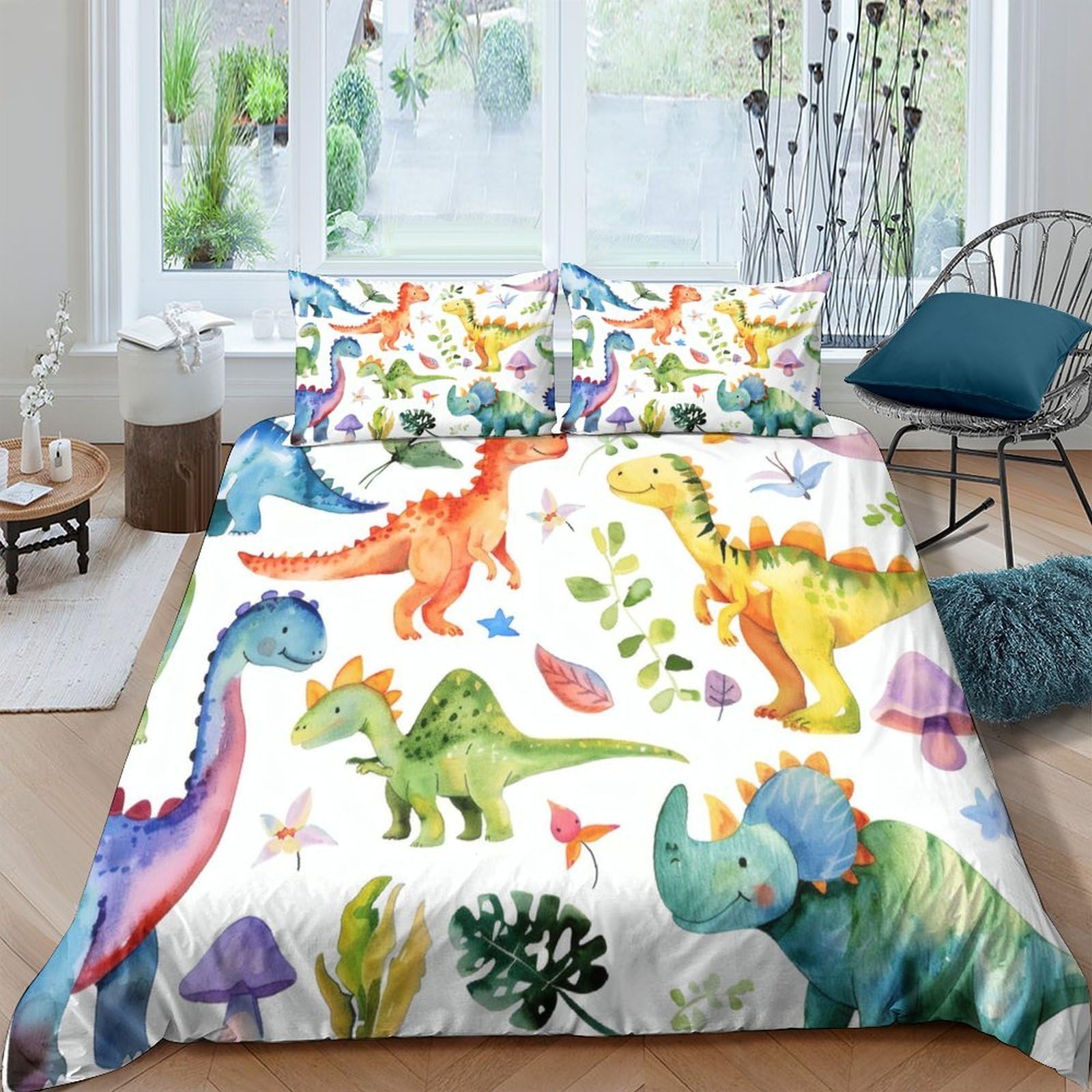Ctjqhvkz Style-6 3D Printed Colorful Dinosaur Fitted Sheet Microfiber Soft Anti-Slip Kids Bed Cover For Bedroom Guestroom Dorm Decor Single（135X200cm）