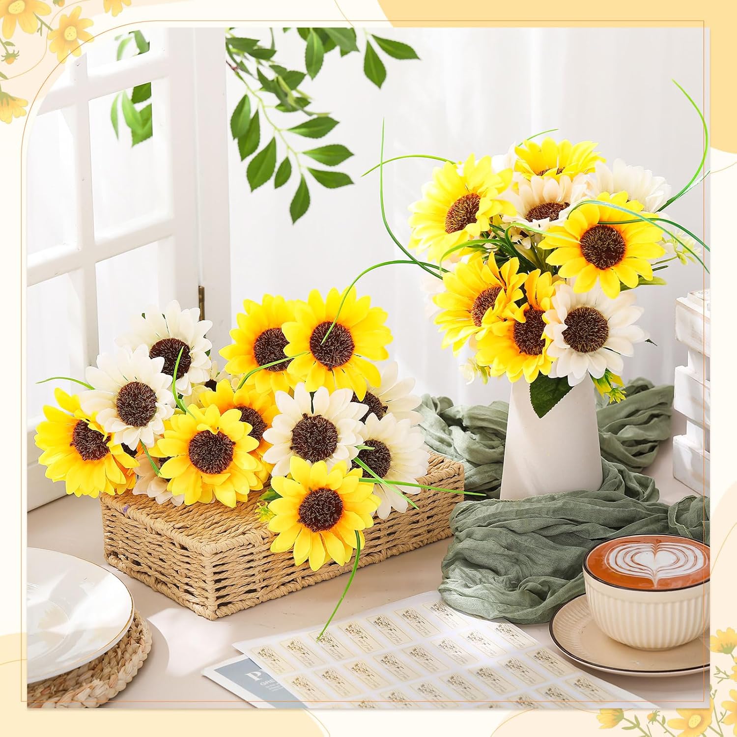 Giegxin 4 Bundles Memorial Day Sunflower Cemetery Flowers for Grave Vase Artificial Memorial Flower Bouquet 19.7Inch Fake Silk Floral Arrangement for Headstone Gravesite Outdoor (Sunflower)