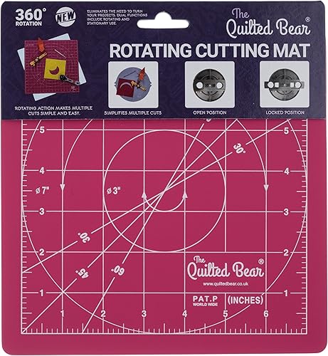 Miniatura 9 de The Quilted Bear Alfombrilla de corte giratoria de 7 x 7 pulgadas, alfombrilla de corte cuadrada autocurable de 360 con innovador mecanismo de