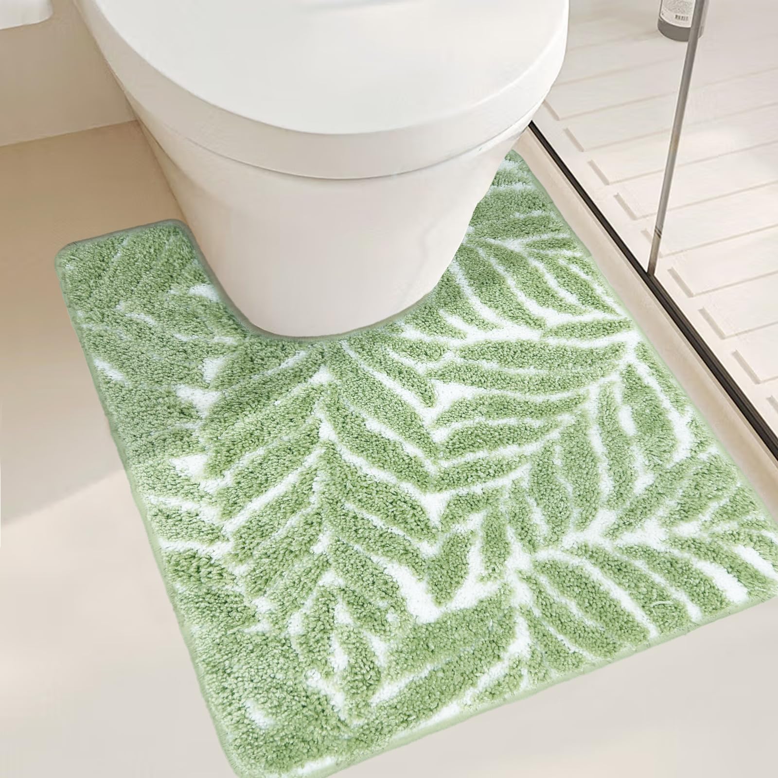 Homantic Sage Green Toilet Rug U Shaped Washable Mat for Bathroom Floor 24x20 Non Slip Washable Bathroom Rugs Around Toilet Rug Bath Mat