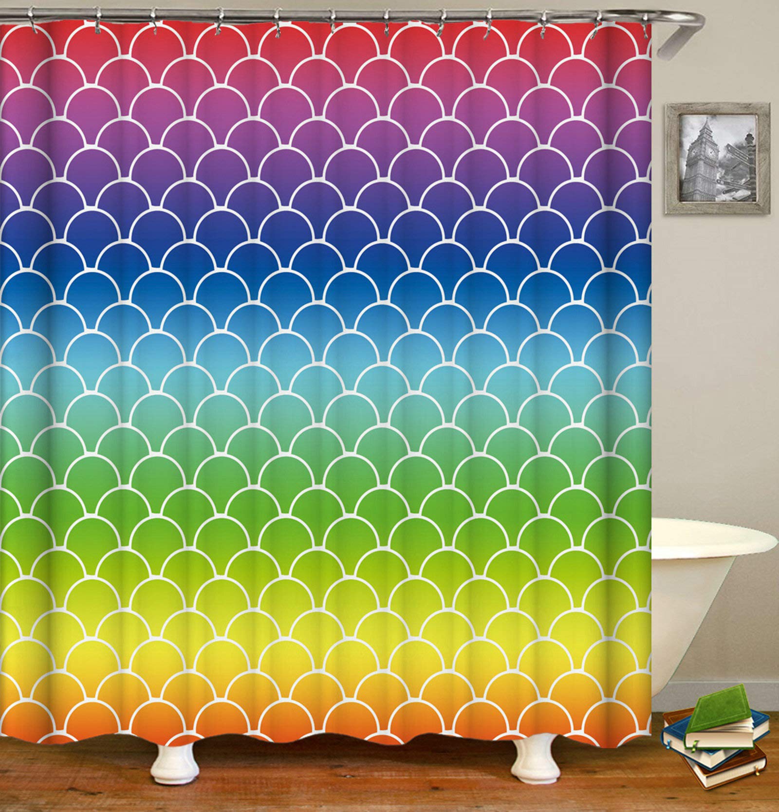 KnSam Prysznic namiot antybakteryjny poliester tęcza koło kolorowe zasłony prysznicowe 180X200Cm