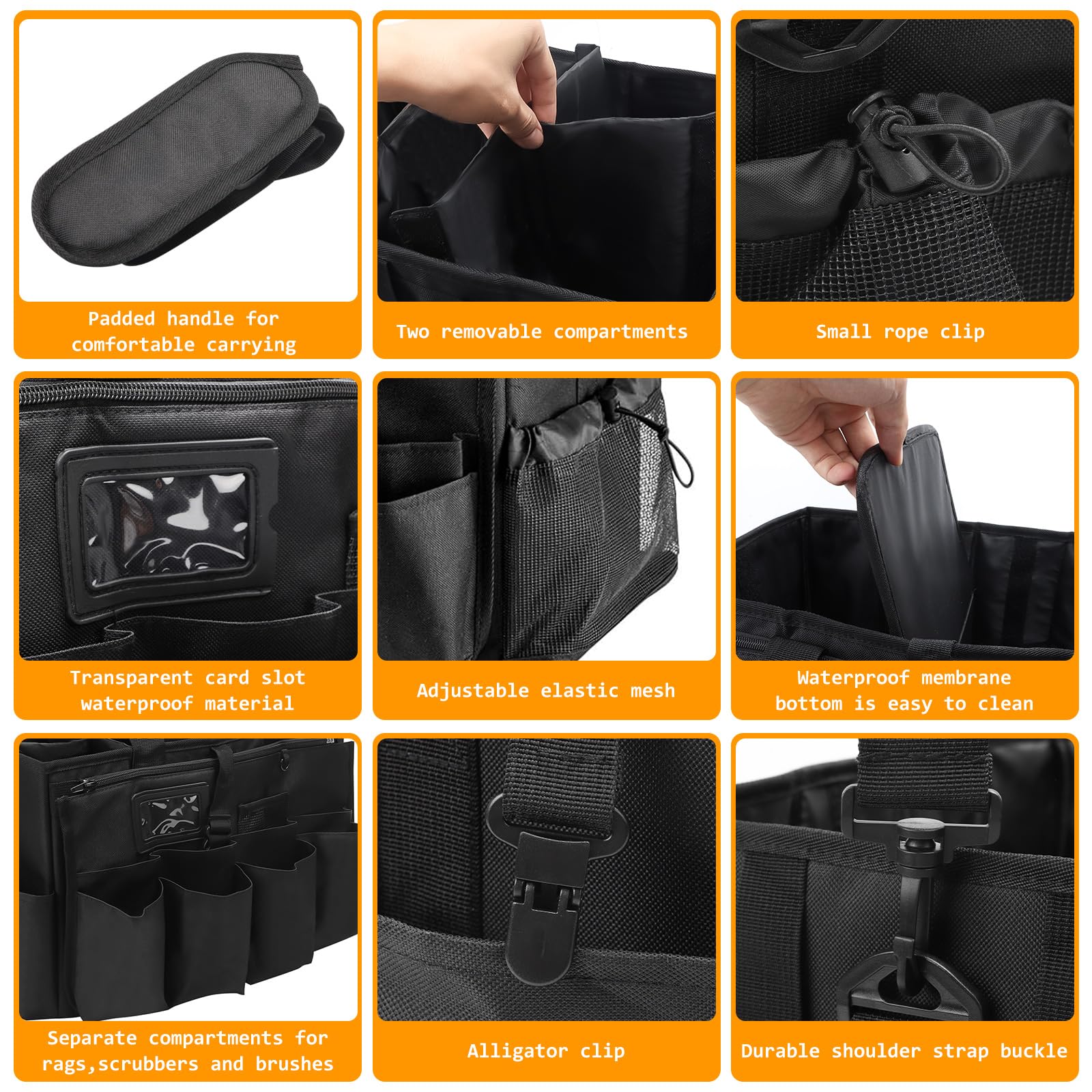 Putzmittel Organizer, 40x27x28cm Extra Großer Reinigungstasche, Putztasche Tragbare mit Griff und Verstellbarem Schultergurt, Reinigungs Aufbewahrungs Tasche Haushaltstasche für Zuhause Auto Garten