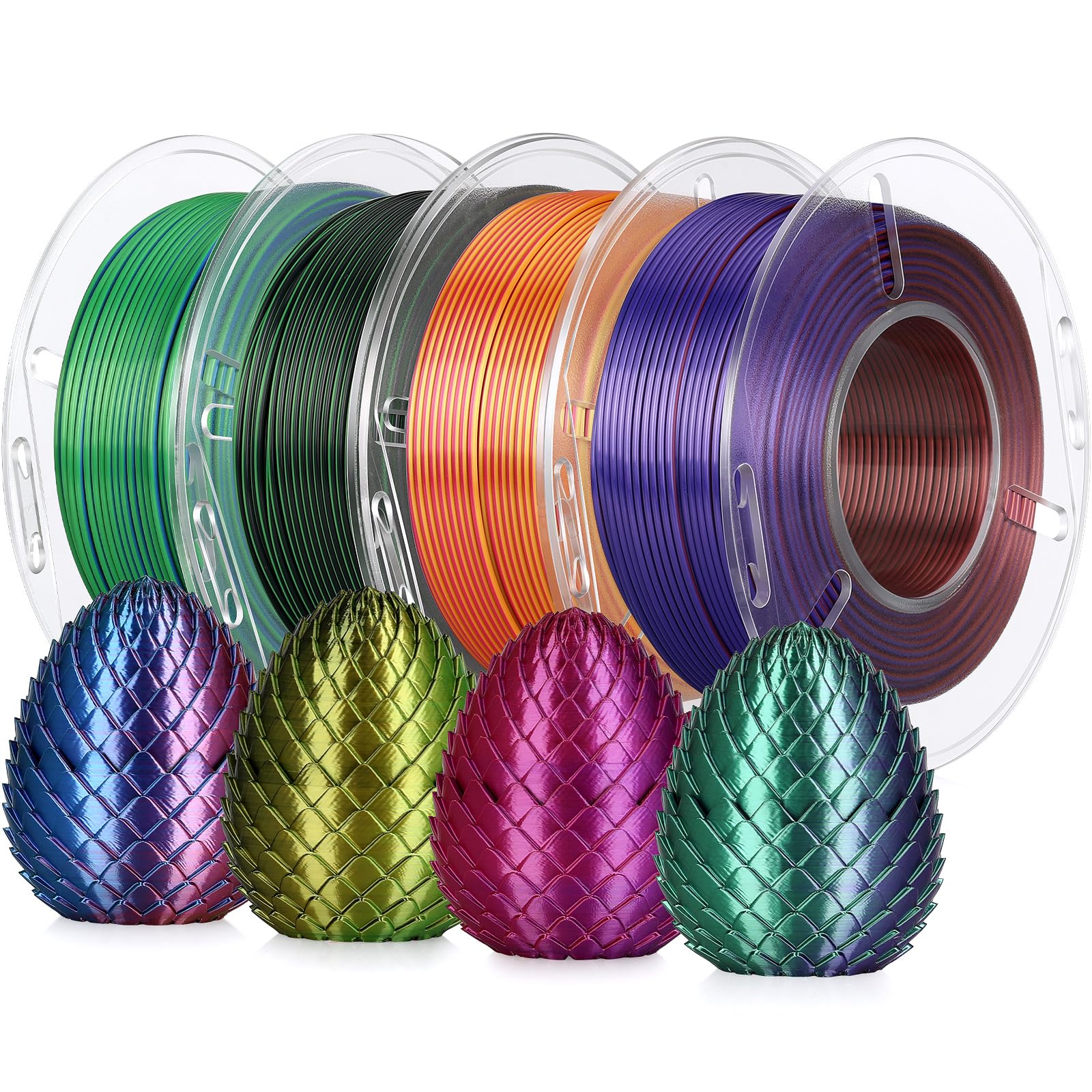 LANDU Silk PLA 3D Printer Filament,Rose Blue Green Series,200G X 4 Bundle