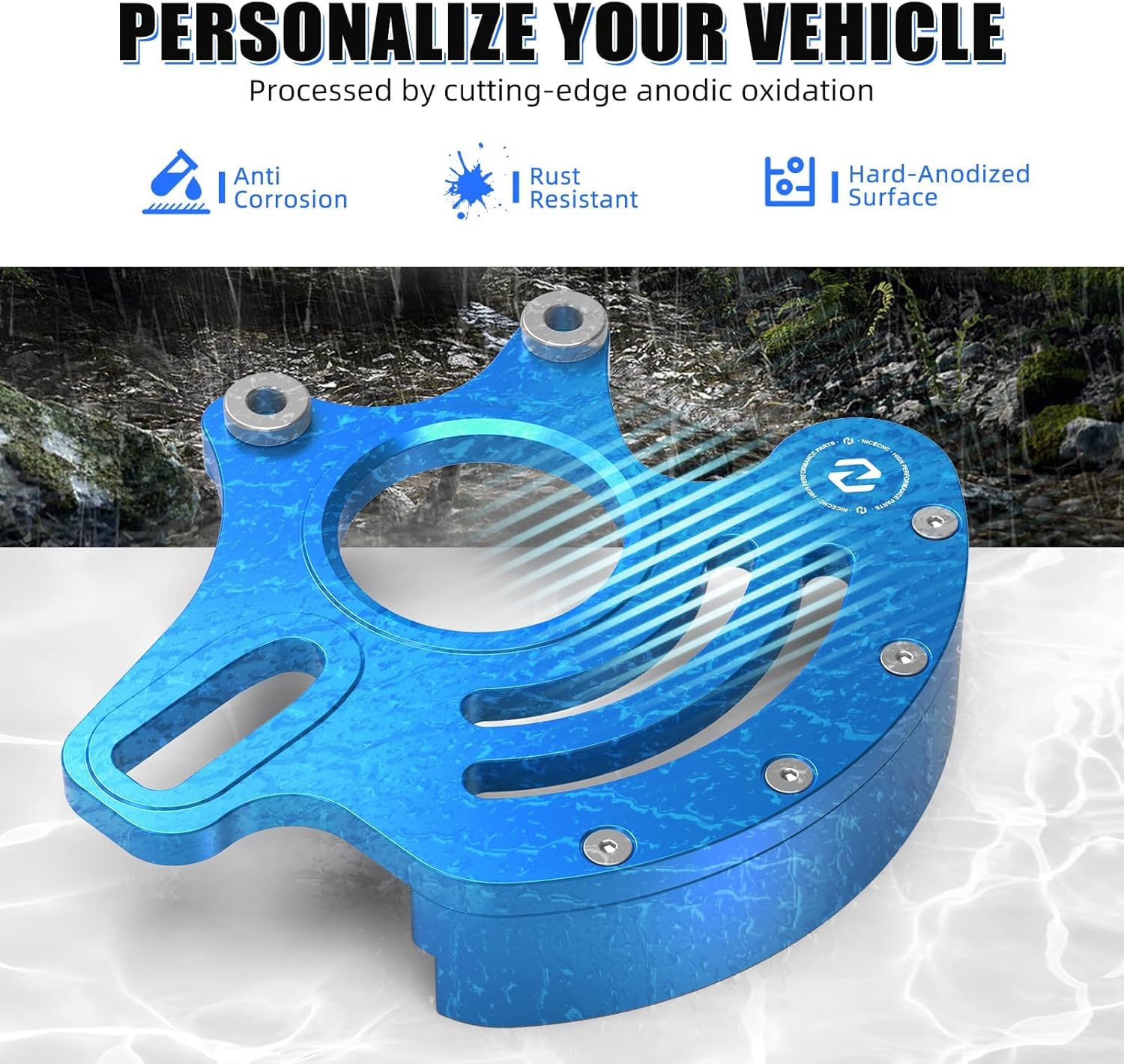 NICECNC Rear Caliper Bracket Disc Brake Guard 11mm Aluminum Compatible with Yamaha YFZ450R 2009 2010 2011 2012 2013-2023, YFZ450RSE 2017 2018 2019 2020 2021 2022 2023, See Fitments Blue