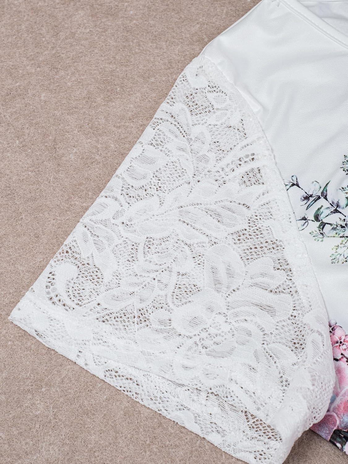 HOMEYEE Plus Size Women's Boho Lace Short Sleeve Tops V Neck Summer Graphic Tees Vintage Floral Blouse Shirt - Image 2