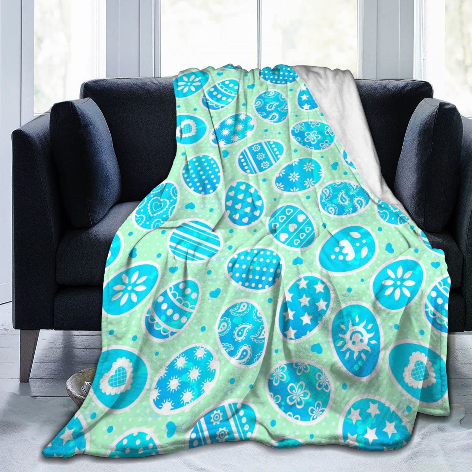Lsjuee Easter Eggs Throw Blanket Warm Cozy Lightweight Blankets Easter Gift Soft Flannel Blanket for Sofa Couch Bed Office Holiday Decorative 50"X40"