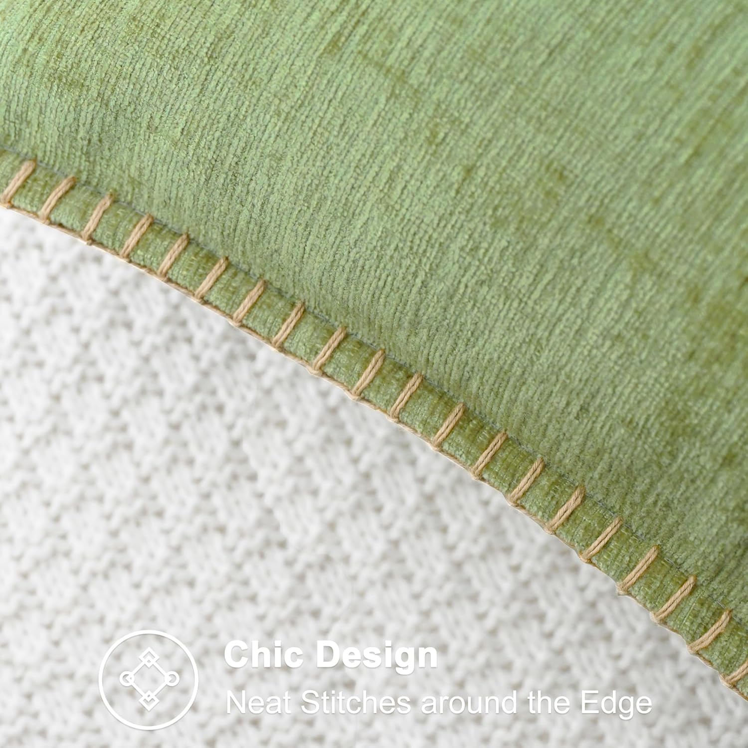 CaliTime Throw Pillow Covers Decorative 26 X 26 Inches Pack of 2 Cotton Thread Stitching Edges Solid Dyed Soft Chenille Cushion Cases for Couch Sofa Bed Living Room Farmhouse Sage Green