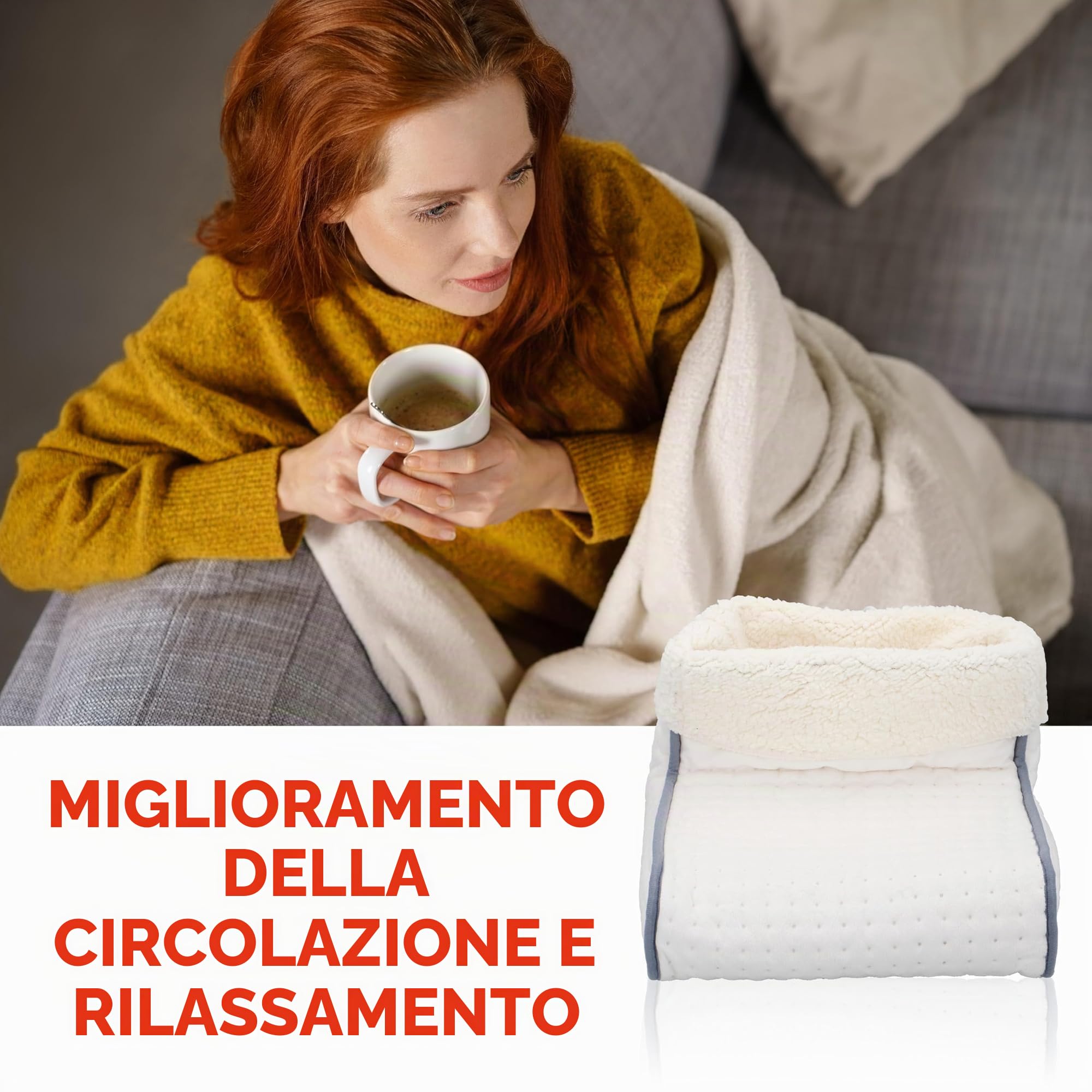 alpina - Scaldapiedi elettrico a 3 livelli di calore, rivestimento interno lavabile, 100 Watt, bianco/grigio, 30 x 30 x 23 cm