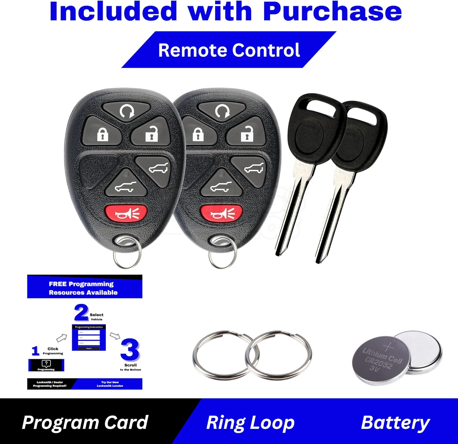 6-Button Keyless Entry Remote Key Fob Replacement with Ignition Key, Compatible with Chevy Suburban Tahoe Traverse, Cadillac Escalade, GMC Yukon, OUC60270, OUC60221 (2-Pack)