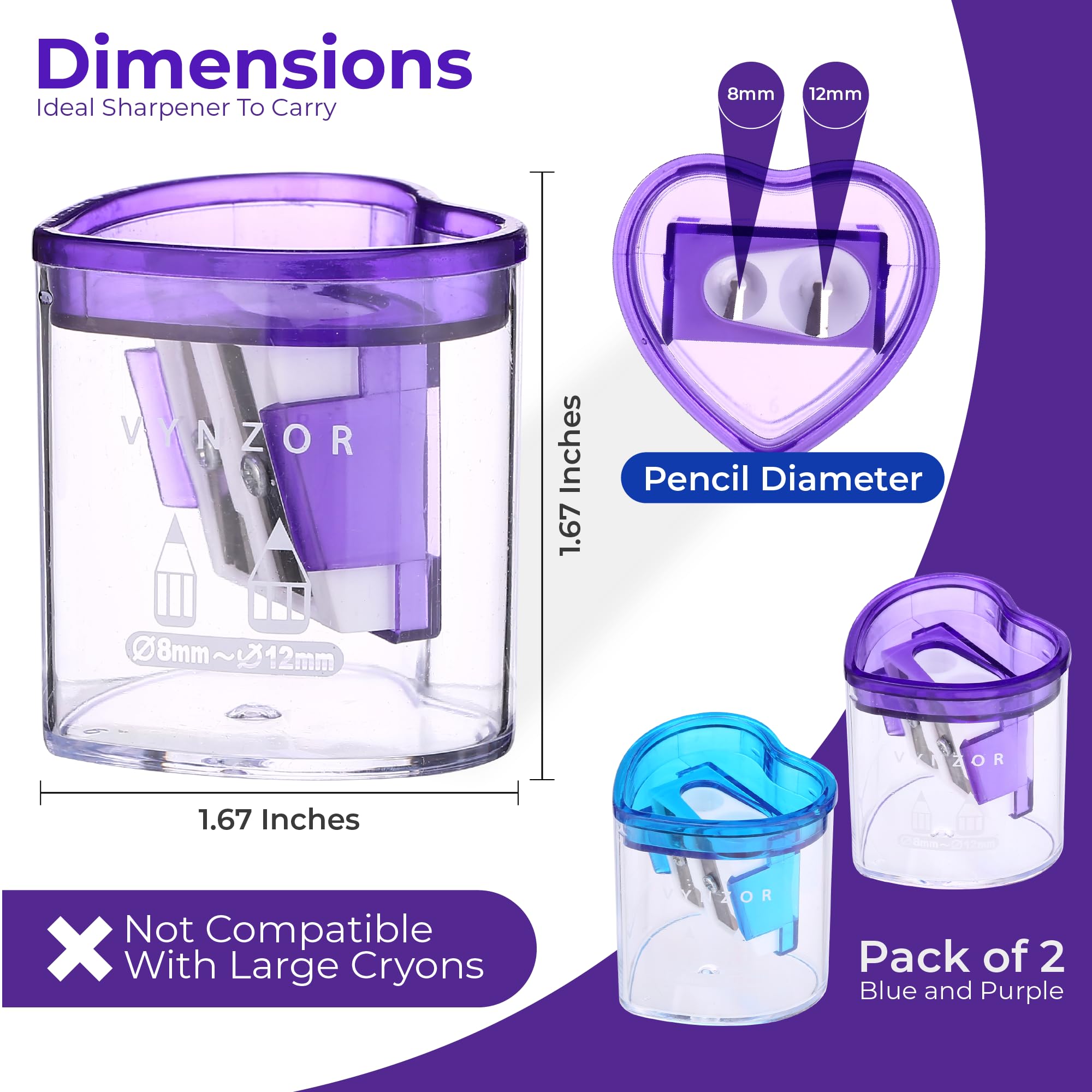 2 Pcs Pencil Sharpener with Container, Dual Holes (8mm, 12mm) Pencil sharpeners for Kids Adults,School, Home and Office - Image 2