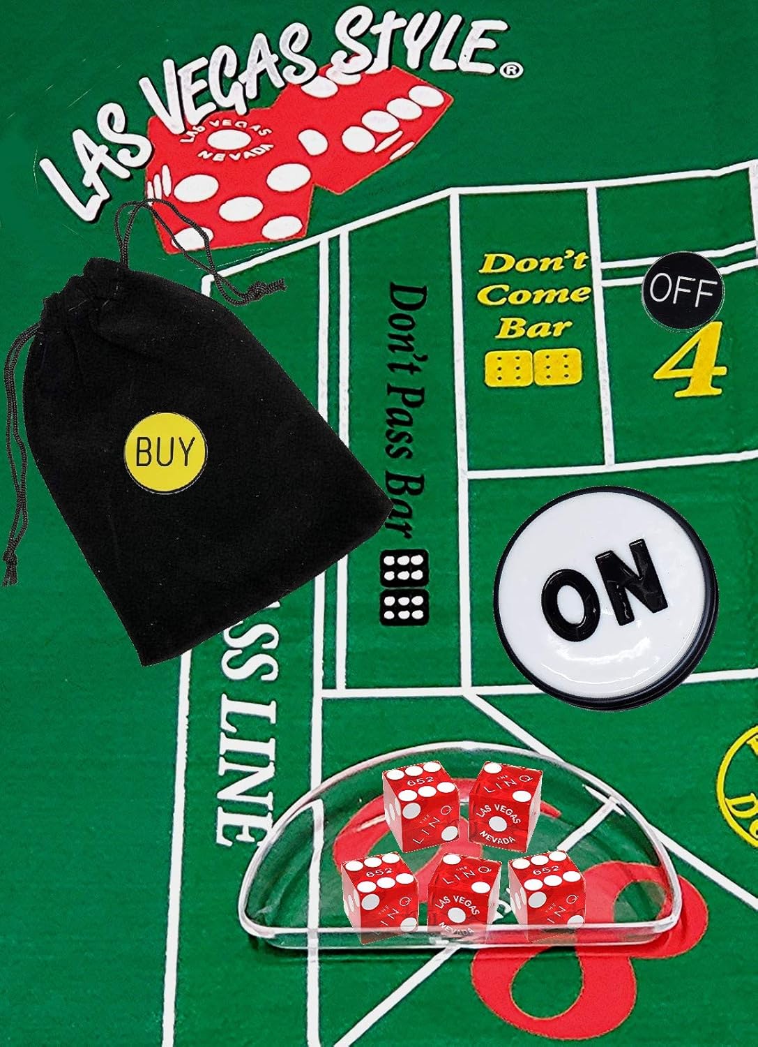 Cyber-Deals Craps Starter Kit Sets, Featuring Authentic Las Vegas Casino Table-Played Dice with Clear Acrylic Dice Boat (Linq (Red Polished))