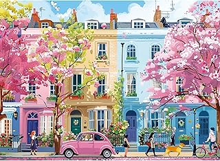 500 Pieces Jigsaw Puzzles for Adults,Beautiful Spring Puzzle for Teens Adults Elderly, Blooming Street City Puzzle 500 Pieces, Cute Puzzles with Letters on Back,Challenging Family Game Gifts,20.5x15in