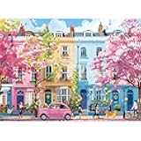 500 Pieces Jigsaw Puzzles for Adults, Beautiful Spring Street Puzzle for Adults Children Elderly, Recycled Paper Puzzle 500 Pieces, Glossy, Sturdy Pieces Challenging Family Game (20.5x15in)