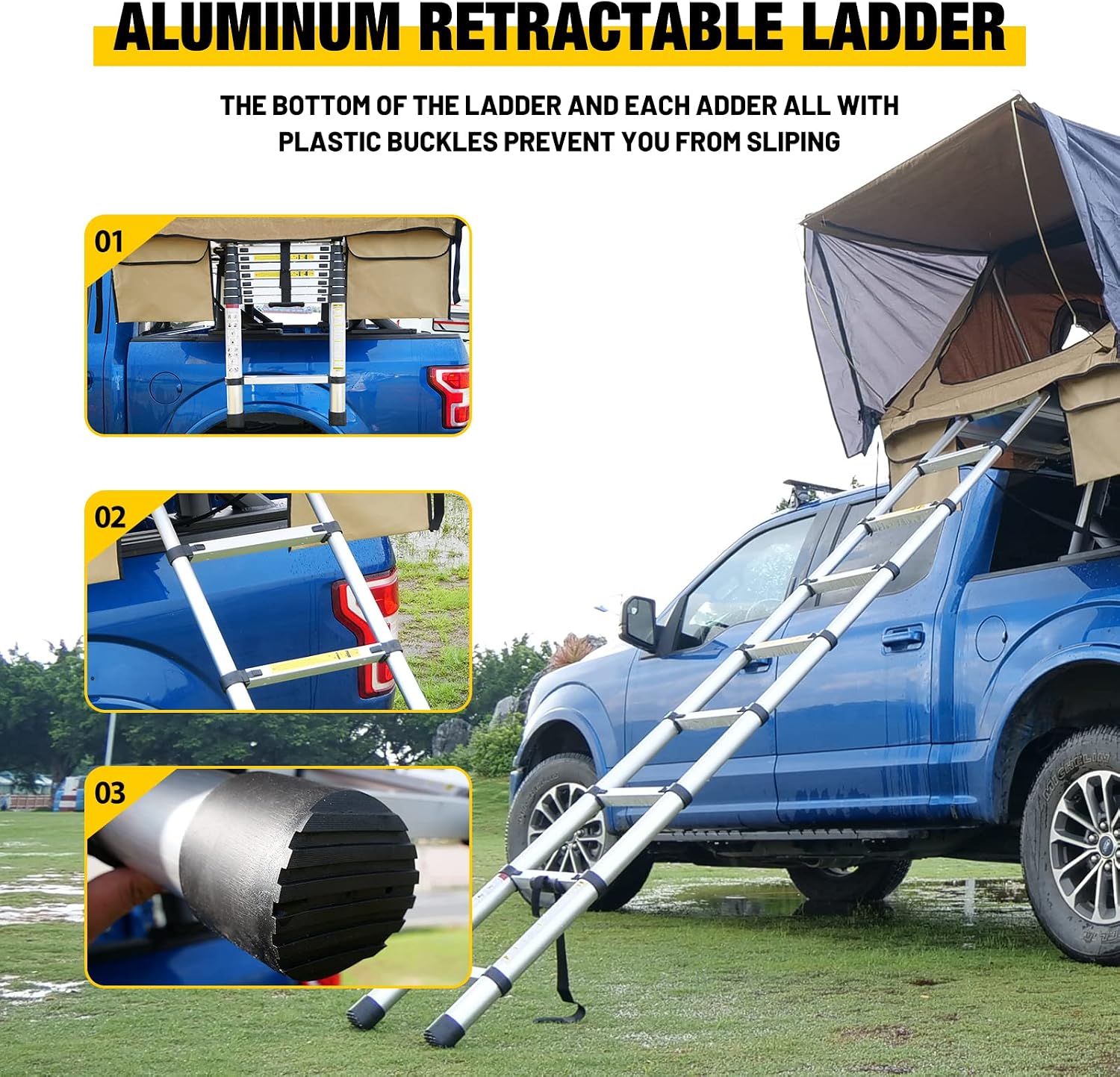 Rooftop Tent for Car Camping, Hard Shell Pop Up Roof Overlander Tent Universal for Jeep Cars Trucks SUVs Travel Mobile with Ladder & Mattress, Waterproof, Anti-UV Travel Outdoor Outland (Large, Khaki)