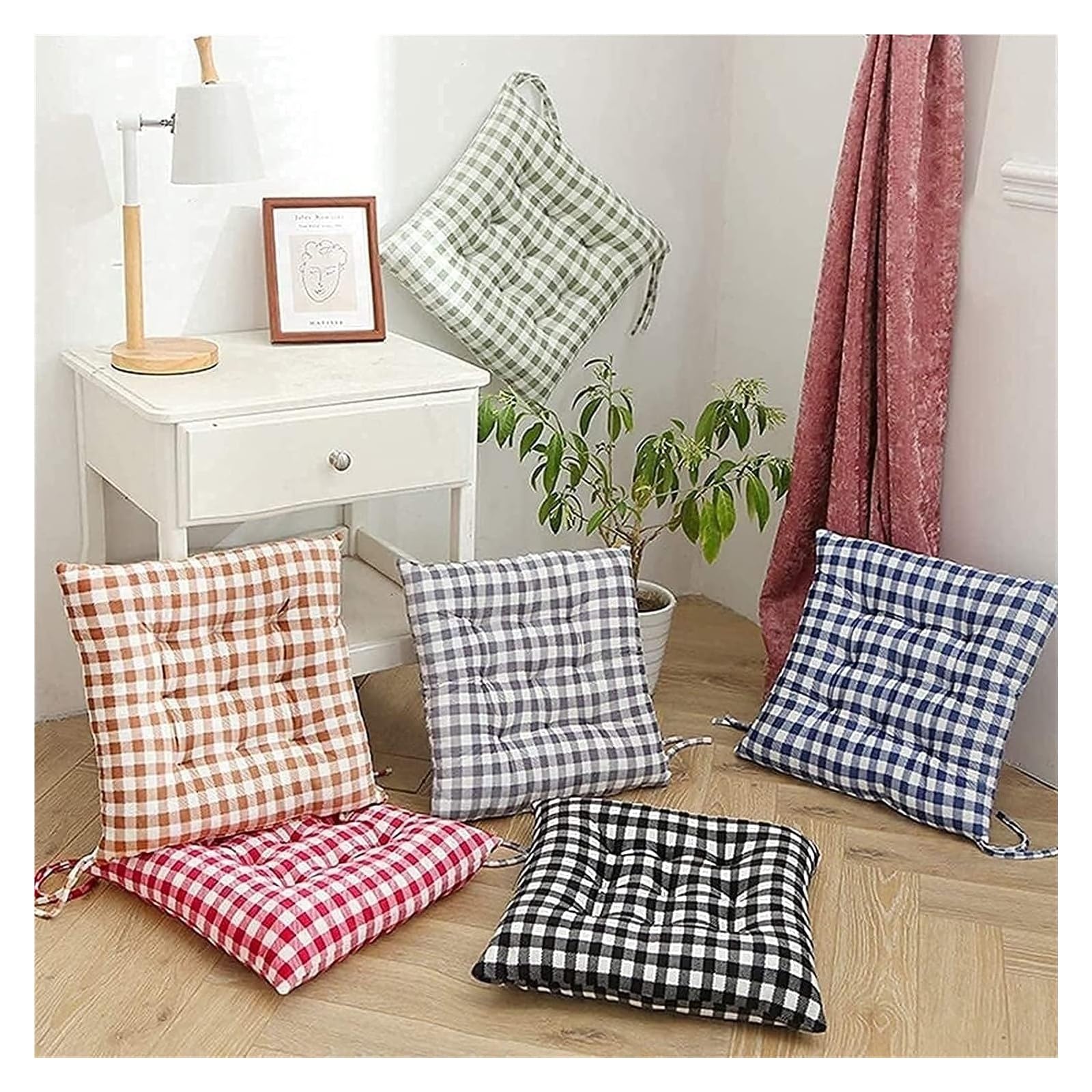 Cuscini per sedie da pranzo a quadretti, set di 4 cuscini per sedie con lacci, cuscini per sedie 40,5 x 40,6 cm per cucina, esterno e patio (verde)