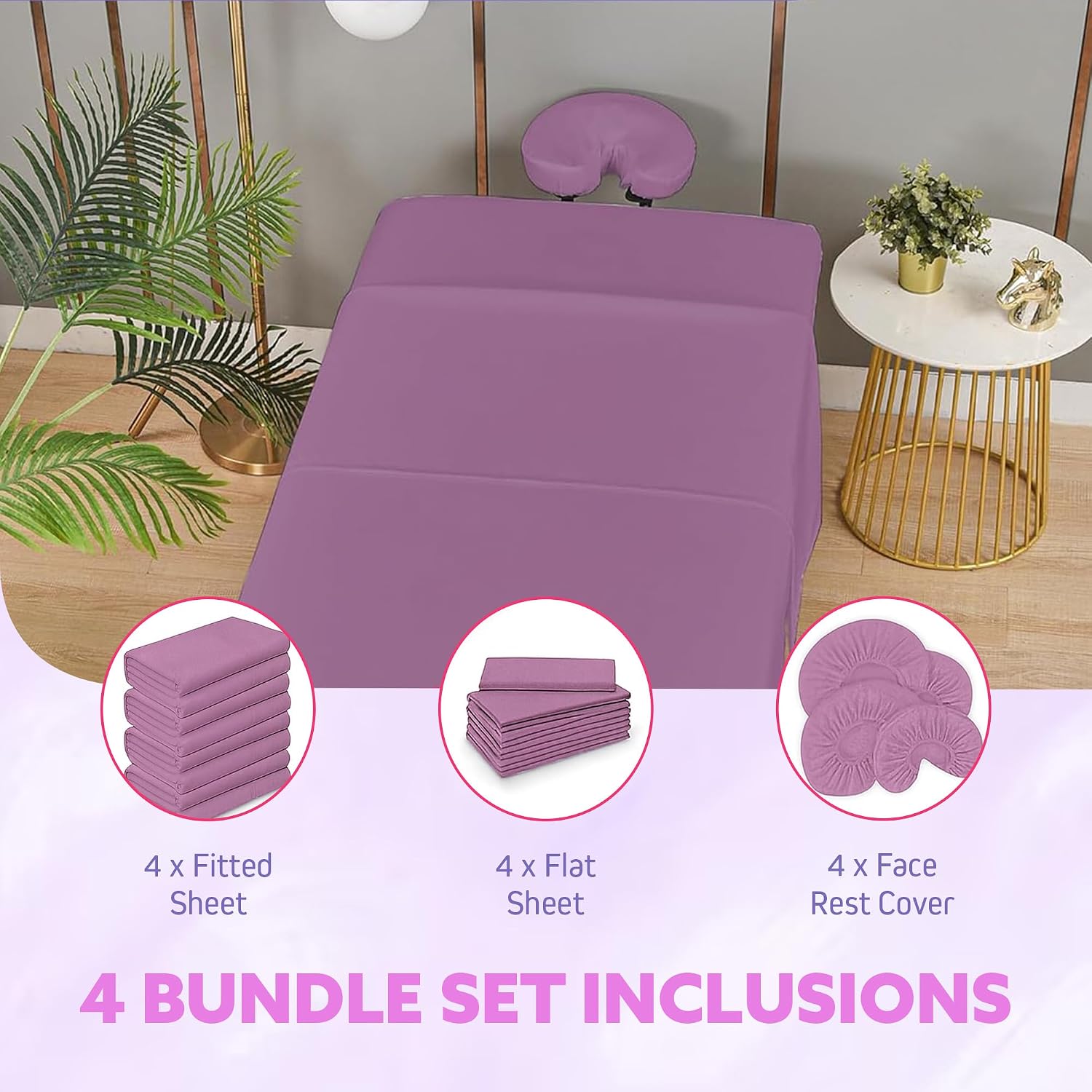 Massage Table Warmer & Sheet Set – Heated Pad (104°F-131°F) with Auto Shut-Off, Soft Sherpa Fabric, 71"x31" + 4-Piece 120GSM Microfiber Spa Bed Sheets, Wrinkle & Oil Resistant, Lavender