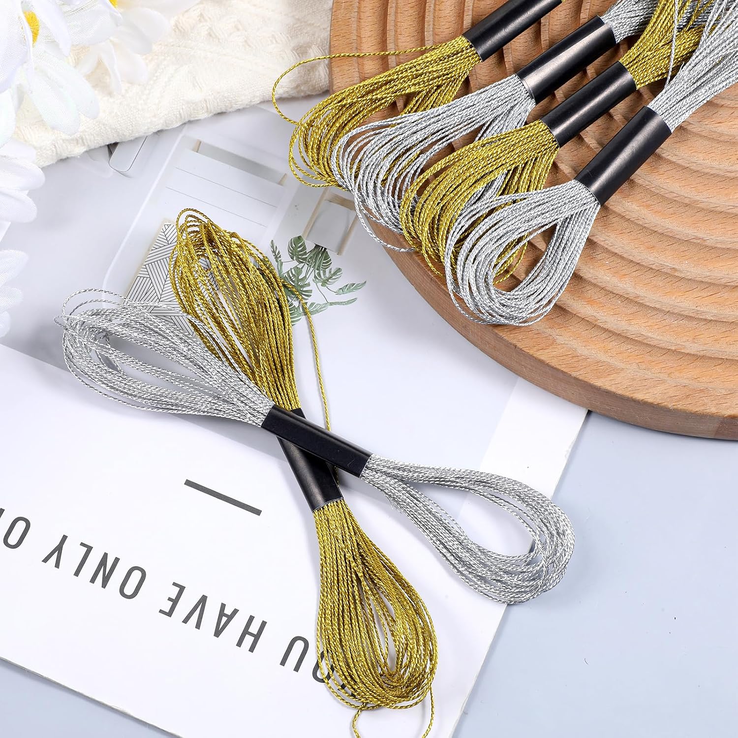 Metallic Embroidery Floss, 6 Skeins Hand Embroidery Thread Friendship Bracelet Cross Stitch Thread for Sewing Making Yarn Accessories Craft String Art Supplies (Gold, Silver)