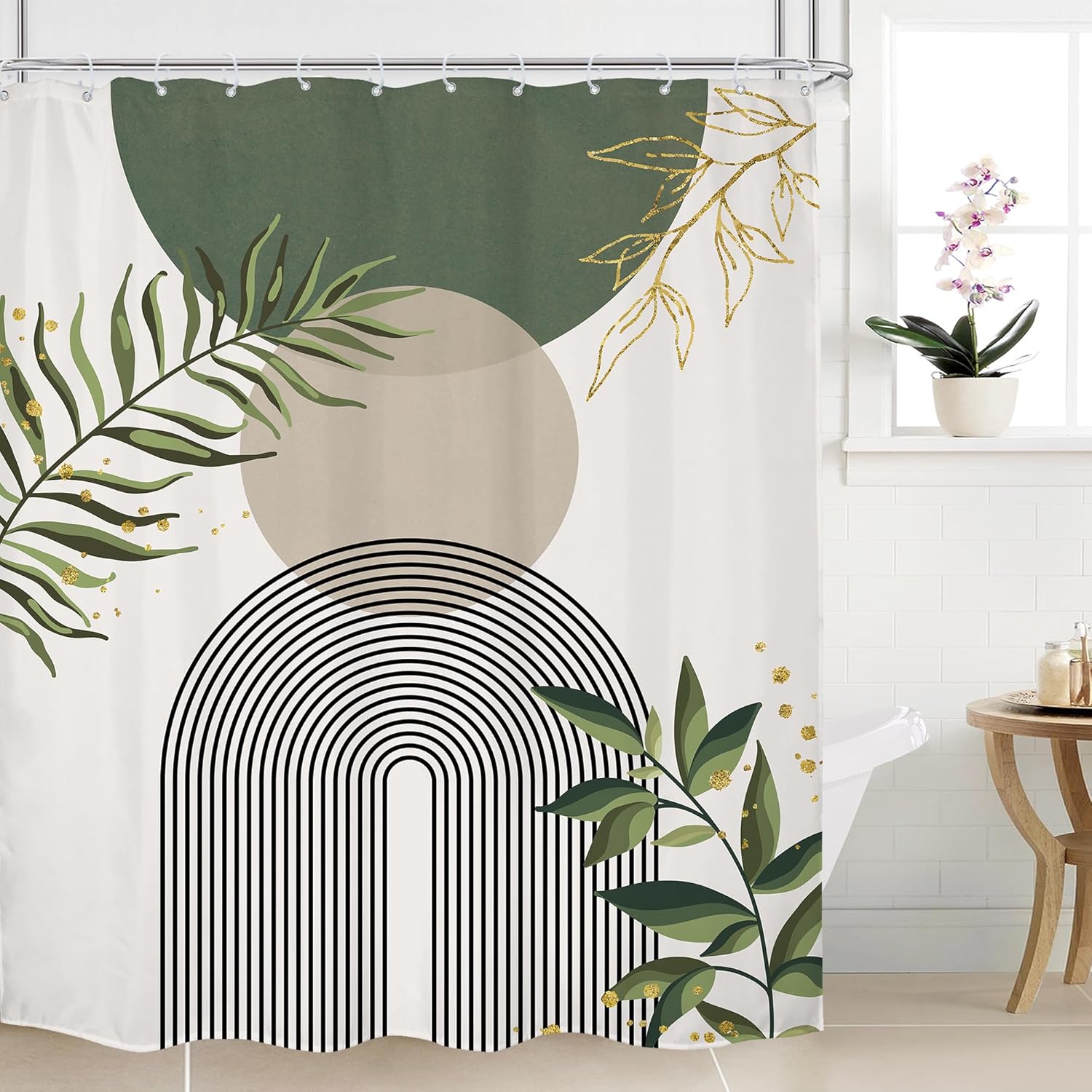 4 PCS Navy Blue Gray Boho 72Wx72H Shower Curtain Set Modern Mid Century Plant Bath Rug Toilet Lid Cover Nonslip U Shape Mat Quick Dry Rubber Backed Dirt Resistant Accessories Bathroom Decor