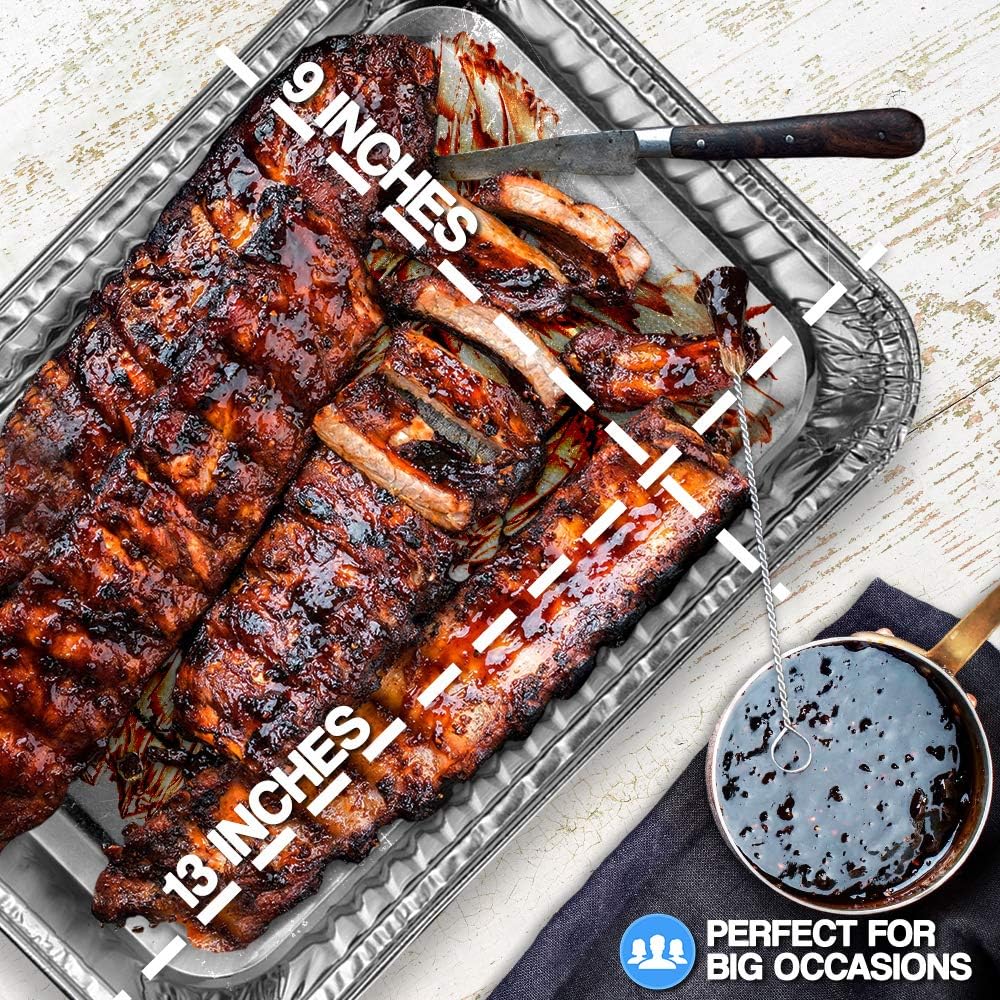 30-Pack Aluminum Half-Size Roasting Pans - Super-Thick 9x13" Standard Size Chafing Pans Tins - Eco-Friendly Recyclable Aluminum - Portable Food Storage Containers - By MontoPack (Aluminum): Home & Kitchen