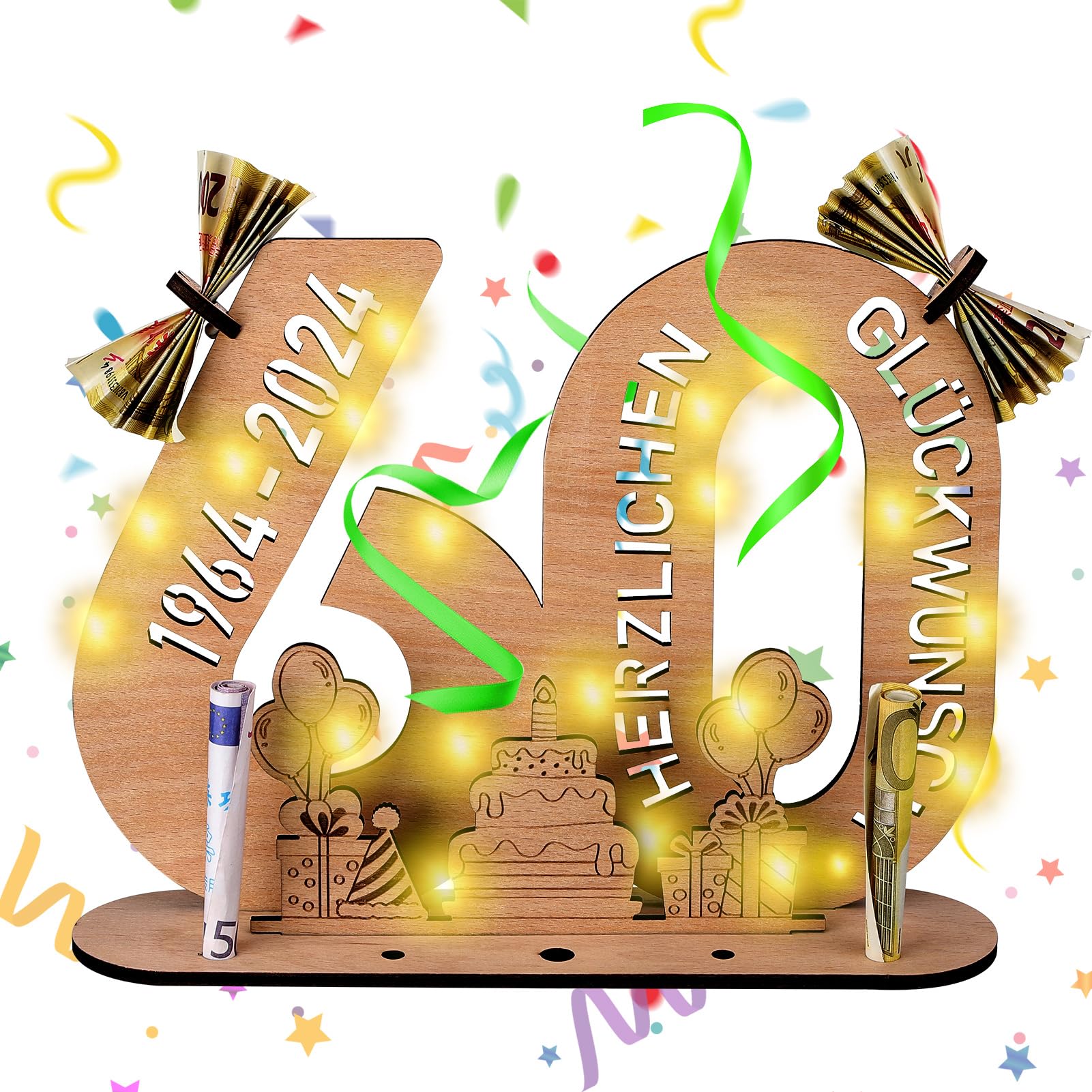 Packra Geldgeschenk Herzform Geburtstag - Personalisierbares Holzschild Mit Kuchenmotiv