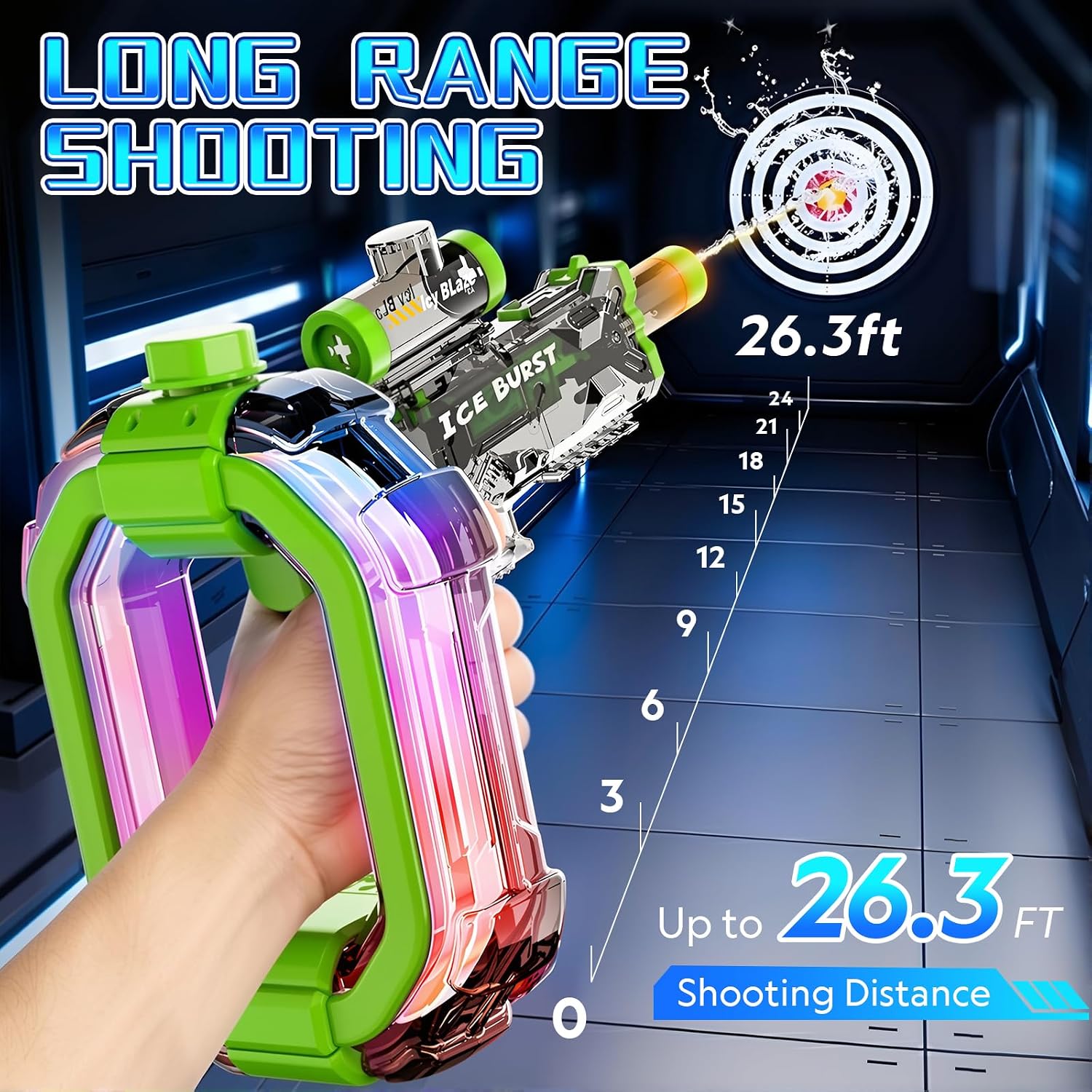 Electric Water Gun LED 33FT Range, Automatic Water Blaster for Adults Kids, Outdoor Pool Beach Party Squirt Gun, High Capacity Summer Water Toy (Green)