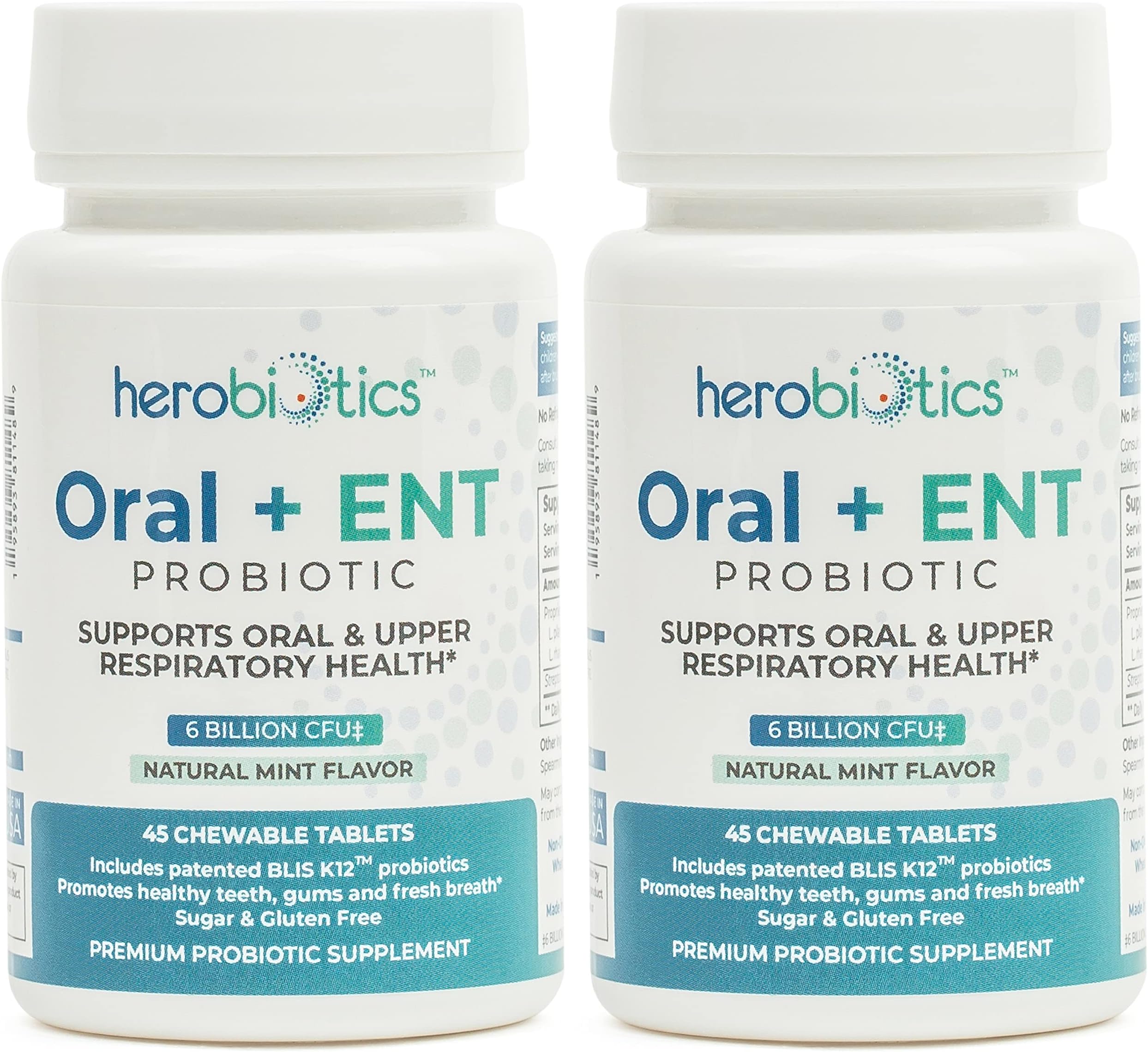 Oral ENT Probiotics with BLIS K12, Lactobacillus Reuteri, Rhamnosus, Plantarum and Paracasei - Chewable Dental Probiotics 2 Pack - for Sinuses, Ears and Throat