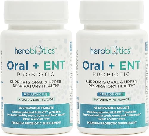 Probióticos orales ENT con BLIS K12, Lactobacillus Reuteri, Rhamnosus, Plantarum y Paracasei - Probióticos dentales masticables 2 unidades - para