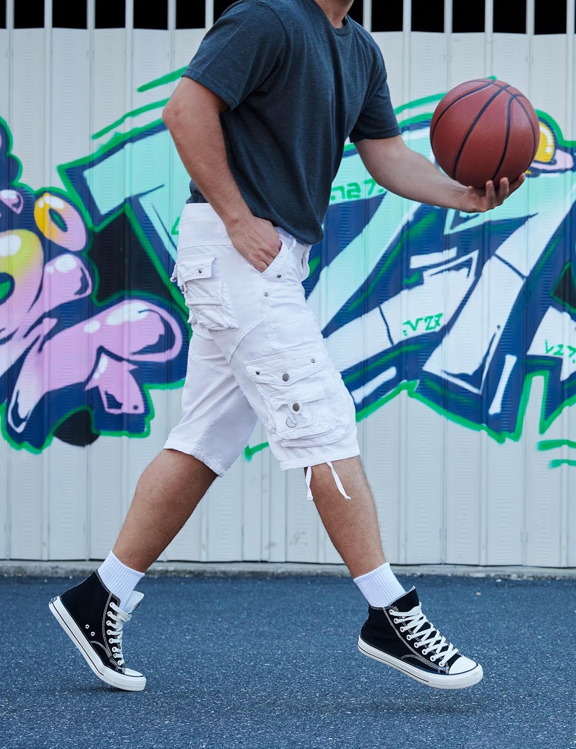 Mens Cargo Shorts Cotton Ripstop Straight Leg Below Knee Twill Casual Summer Long Shorts - Image 3