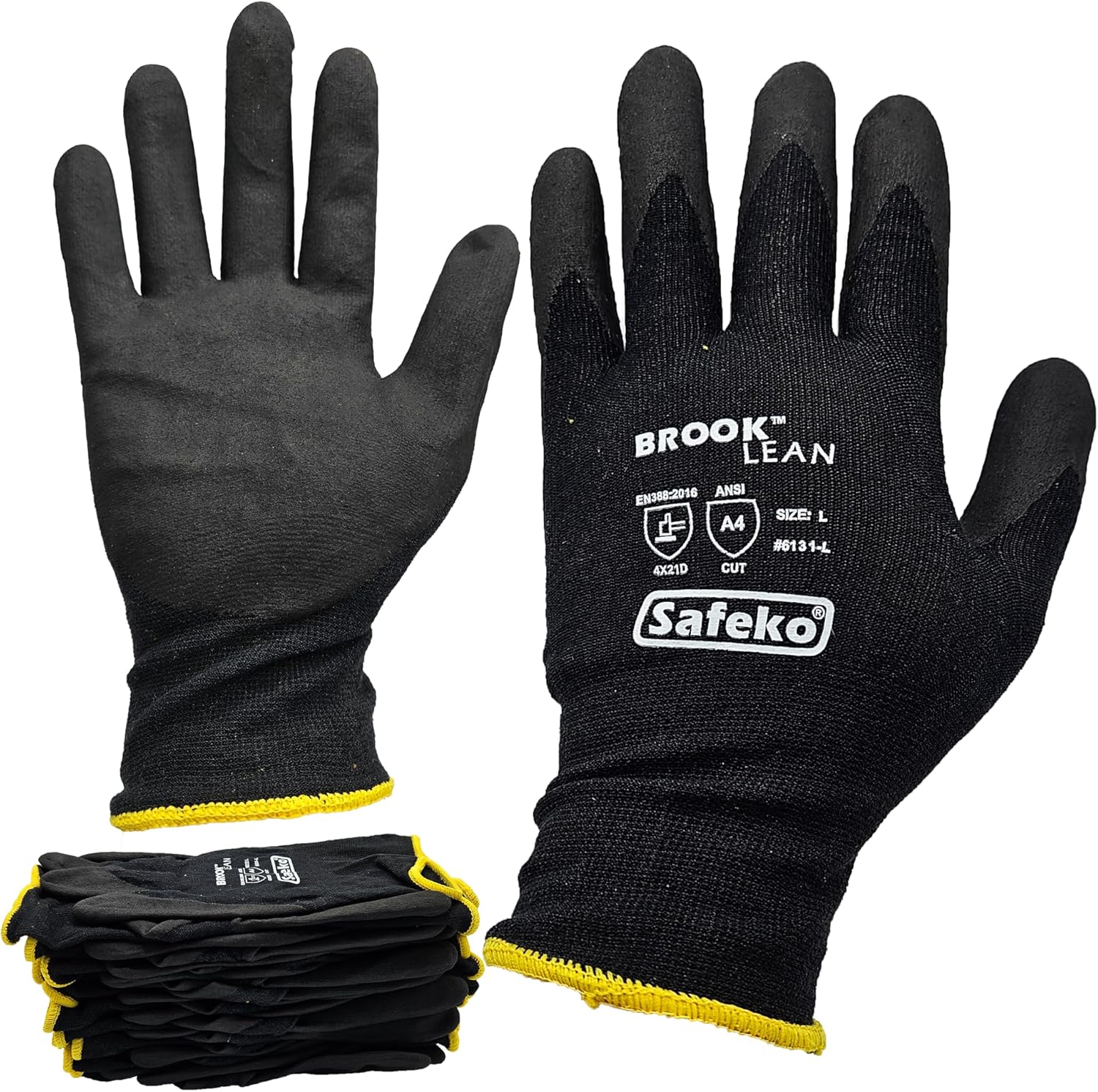 BROOK LEAN Lightweight A4 CUT Rated Black Nitrile Palm Gloves
