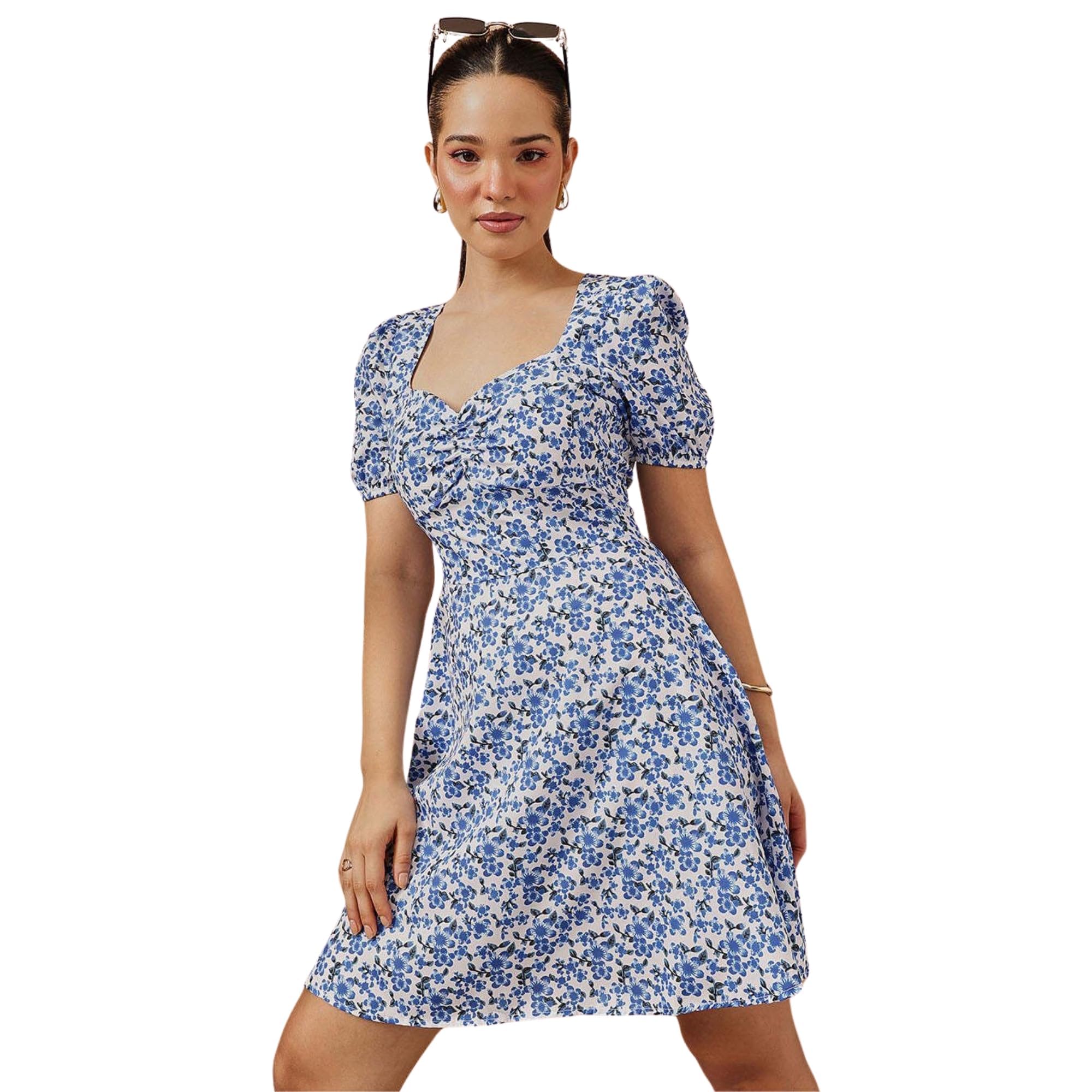 Women Fit and Flare Blue Above Knee/Mid Thigh Length Dress | DRS000010497-image-3
