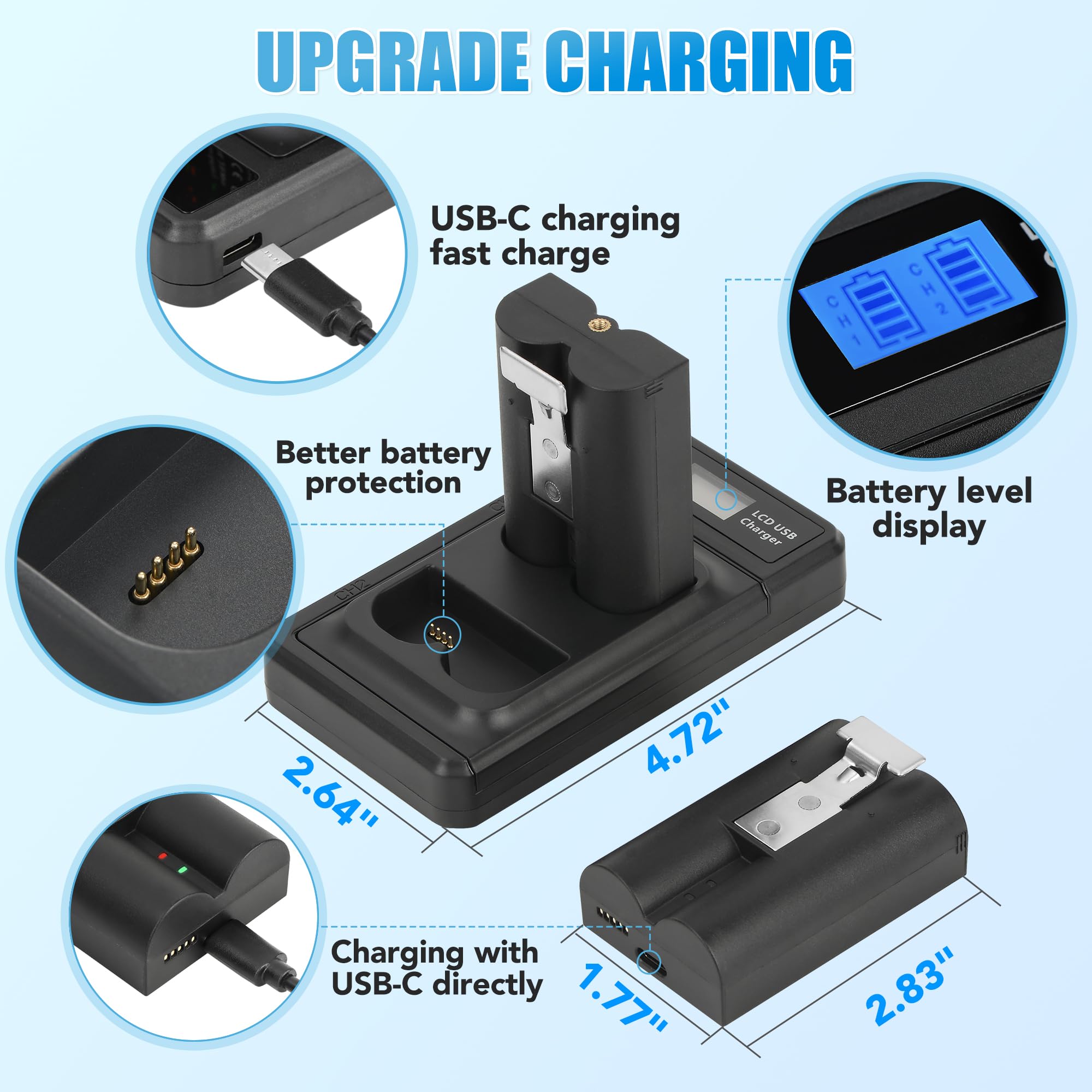 Batteria di ricambio da 7200 mAh per anello, confezione da 2 batterie ricaricabili a sgancio rapido V4 con stazione di ricarica display a LED per fotocamera ad anello 2/3/4, faretto e stick up cam