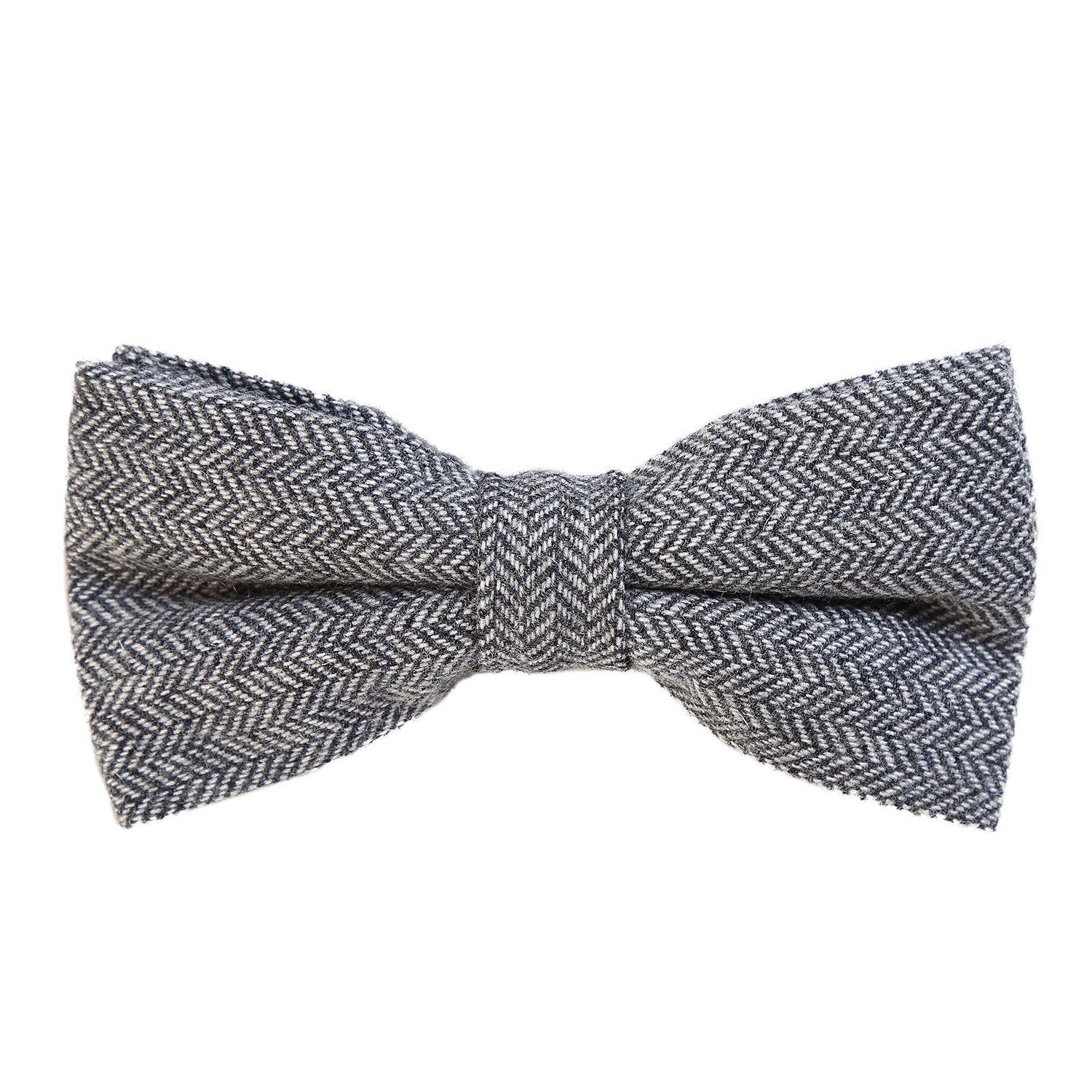 DonDon Men’s checkered plaid tweed look bow tie 4.72 x 2.36-12 x 6 cm already tied and completely adjustable - grey herringbone pattern