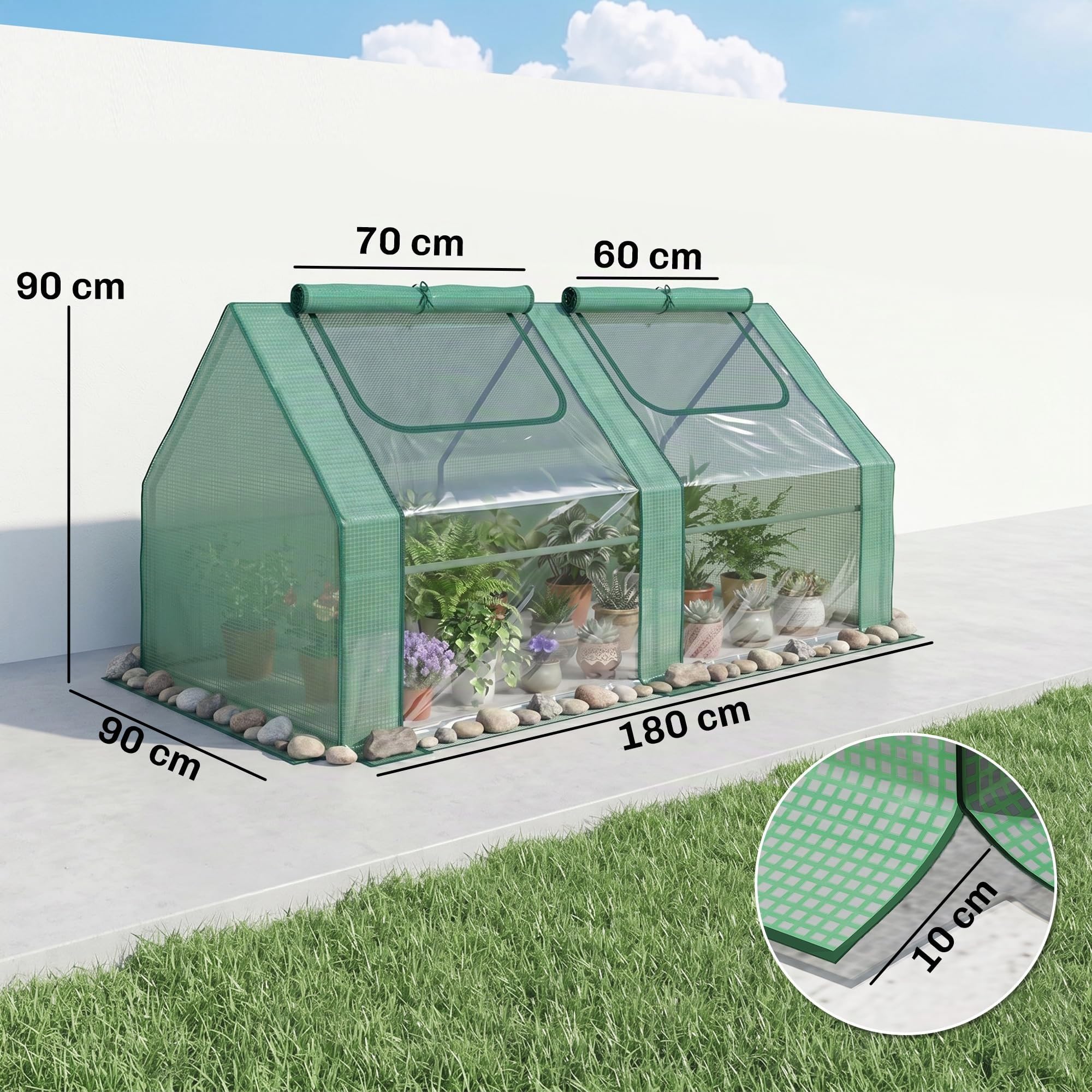 Outsunny Invernadero Pequeño Invernadero Exterior 180x90x90 cm Verde | Ventanas, Marco de Acero, Doble Cubierta, Cubiertas de PE 140g/㎡ y de PVC, para Cultivar Tomates Plantas Flores